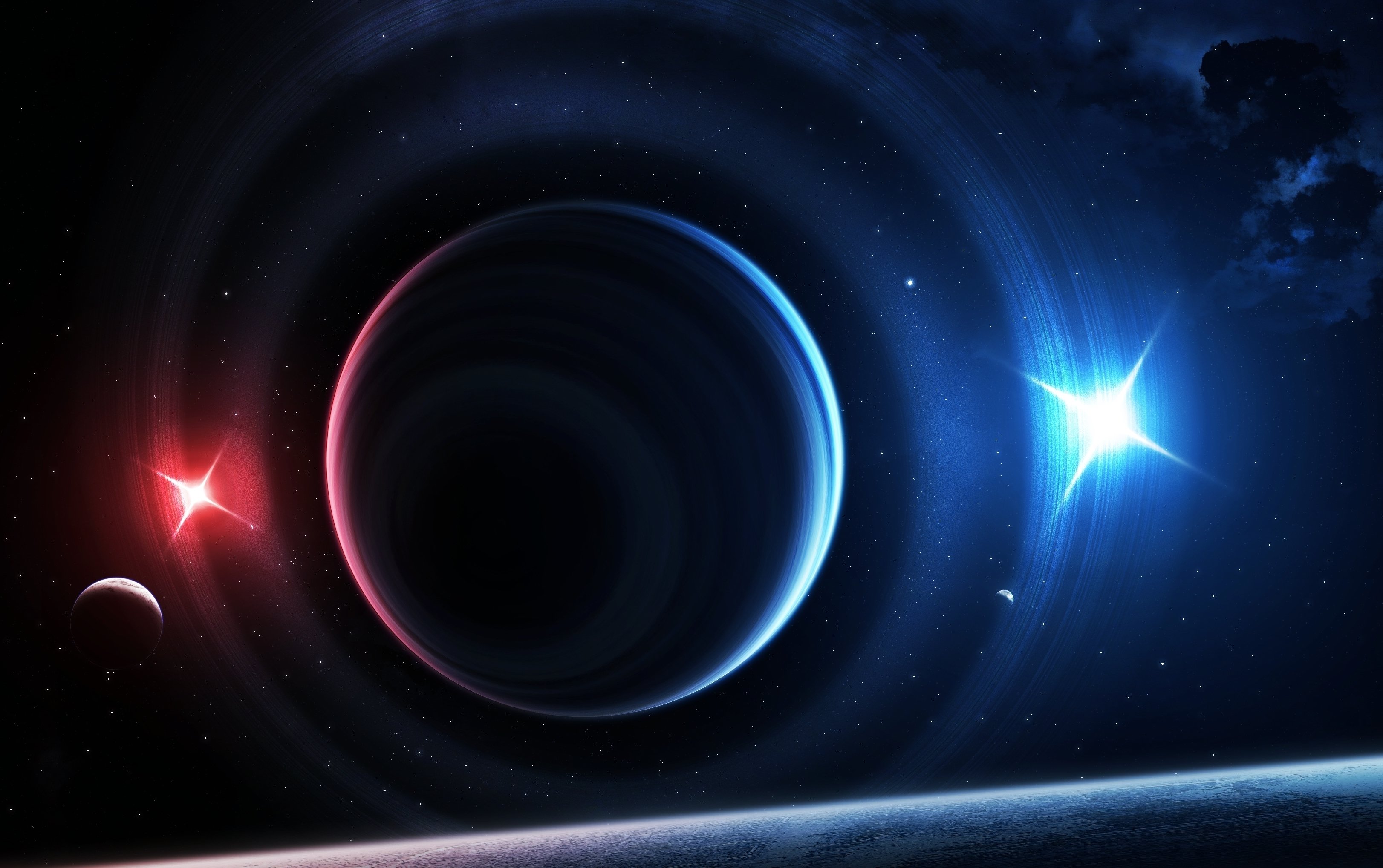 Space Planet Moon Stars Galaxy Plasma Sunlight Black Holes 3245x2038