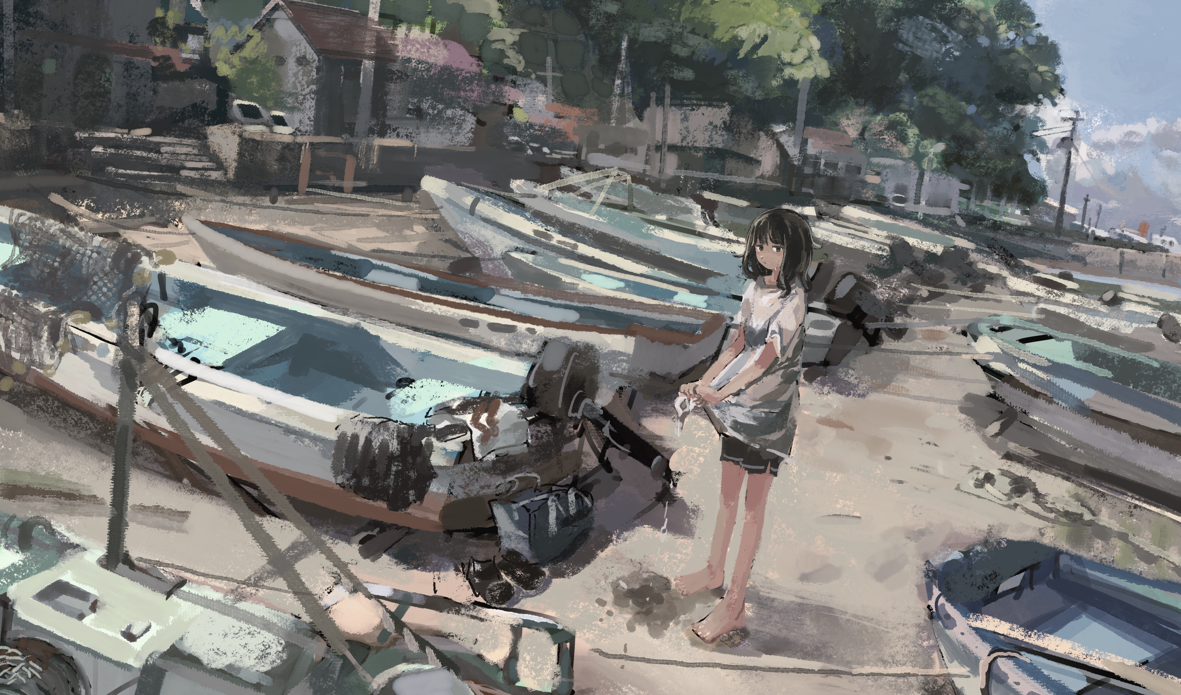 Anime Anime Girls Original Characters Boat 4093x2409