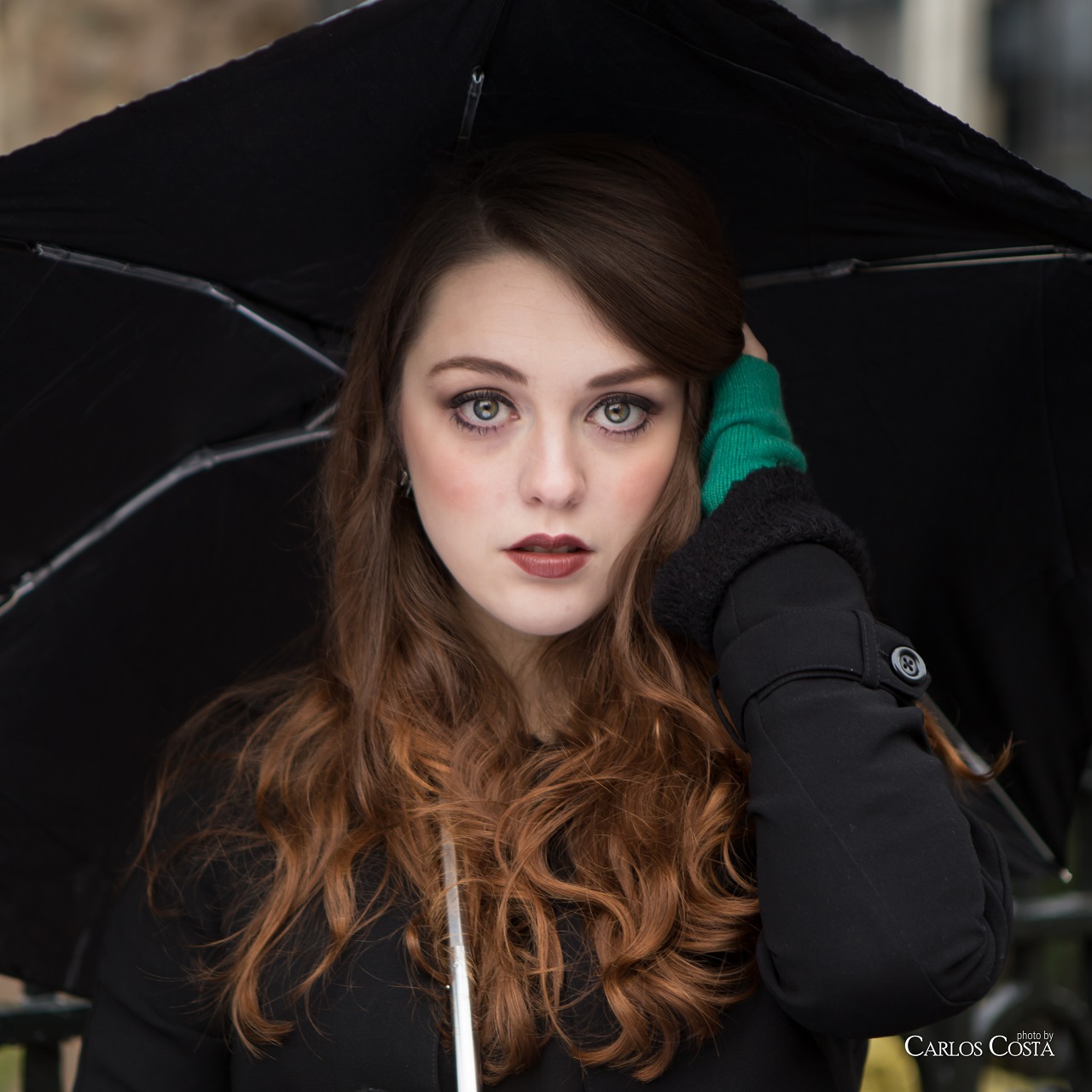 Women Brunette Black Coat Women With Umbrella One Arm Up 1280x1280