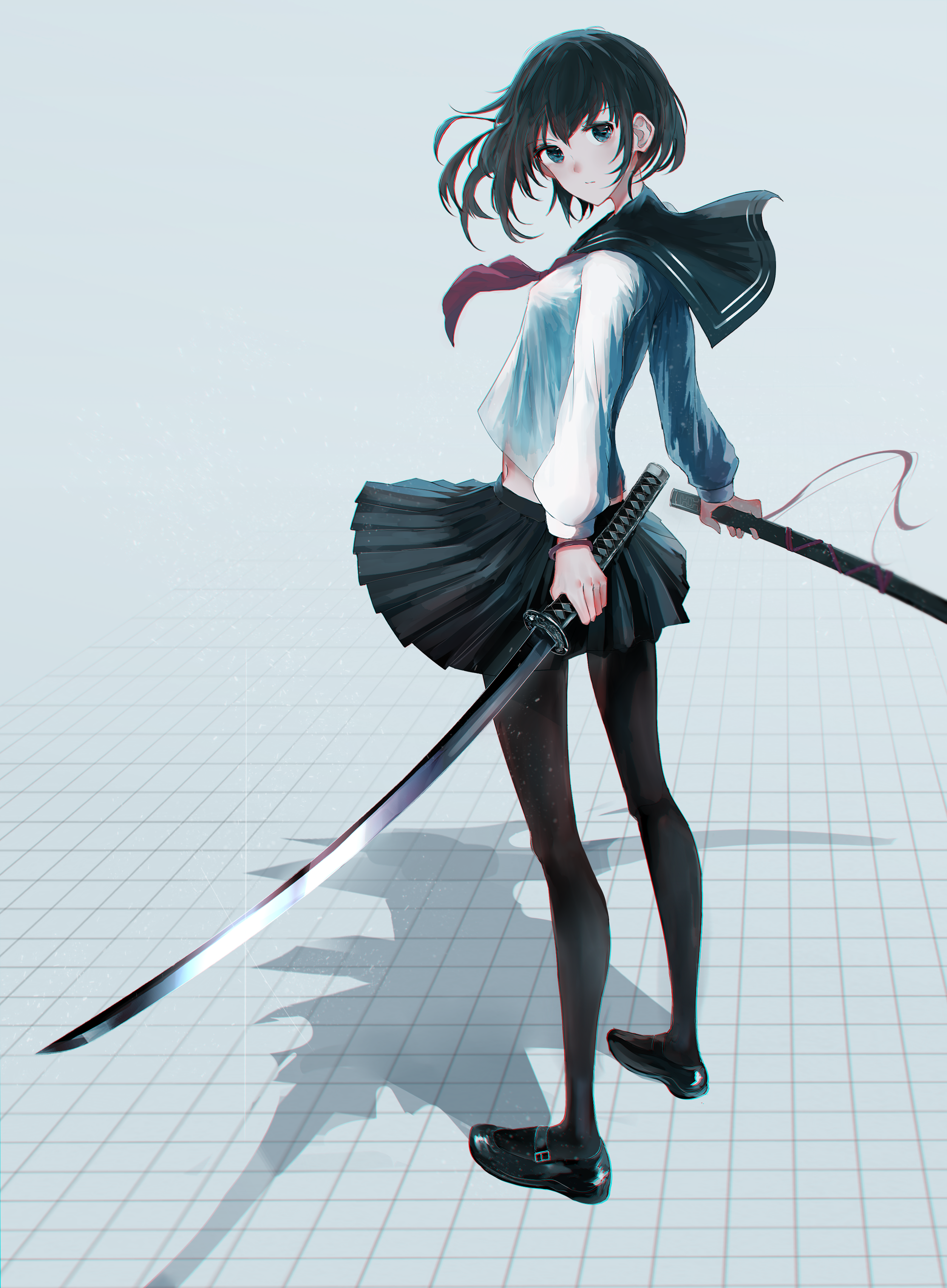 SWAV Anime Anime Girls Sword School Uniform Dark Hair Dark Eyes 2507x3410