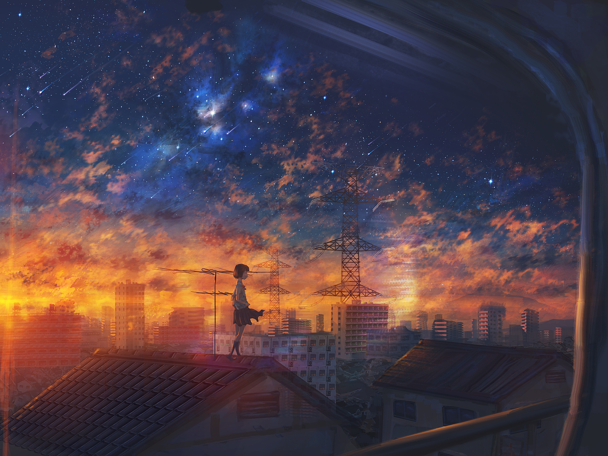 City Girl Shooting Star Starry Sky Sunset 2000x1500