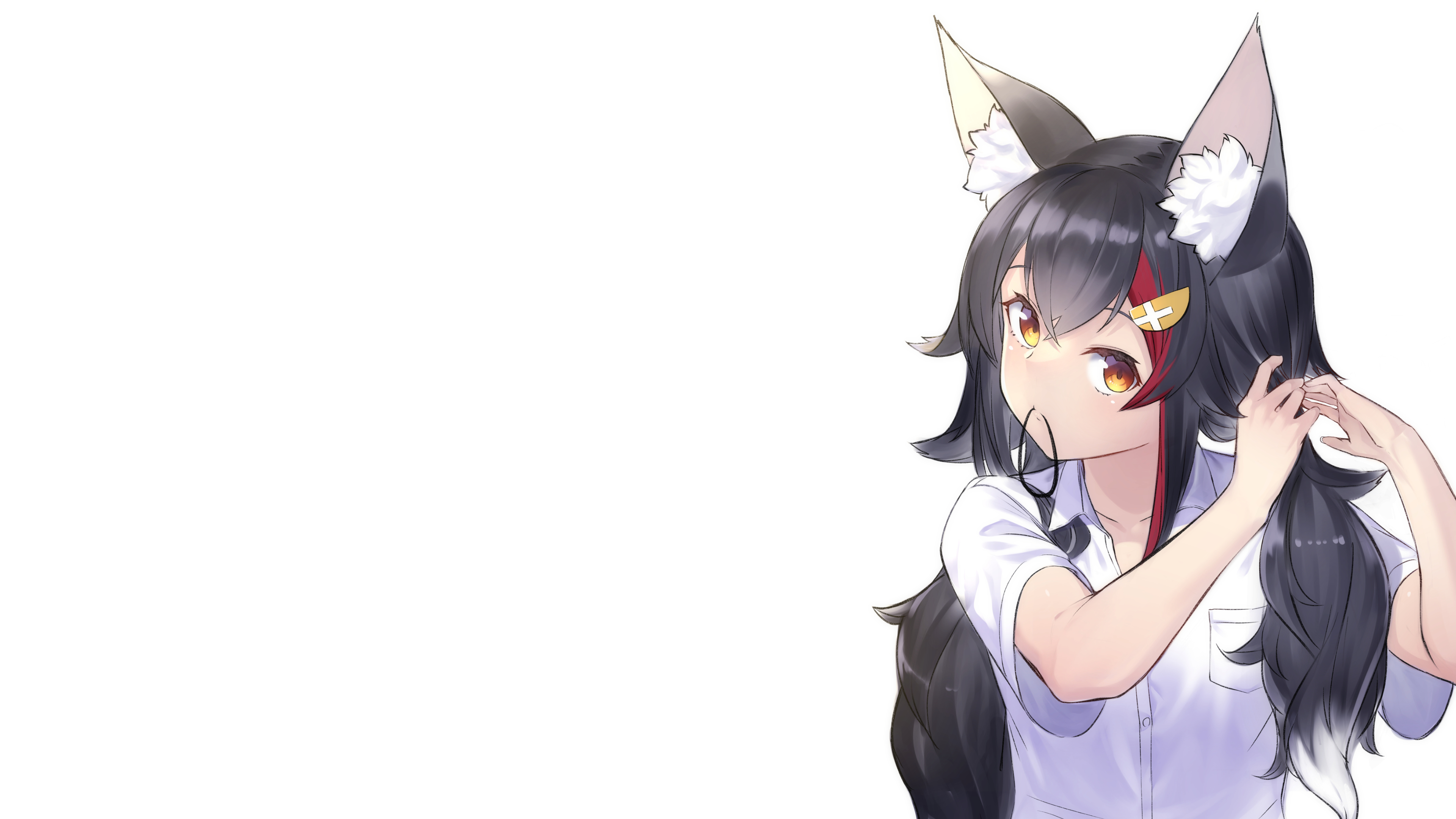 Hololive Ookami Mio Red Eyes Animal Ears Black Hair White Background Anime Anime Girls Wolf Girls Ya 3840x2160