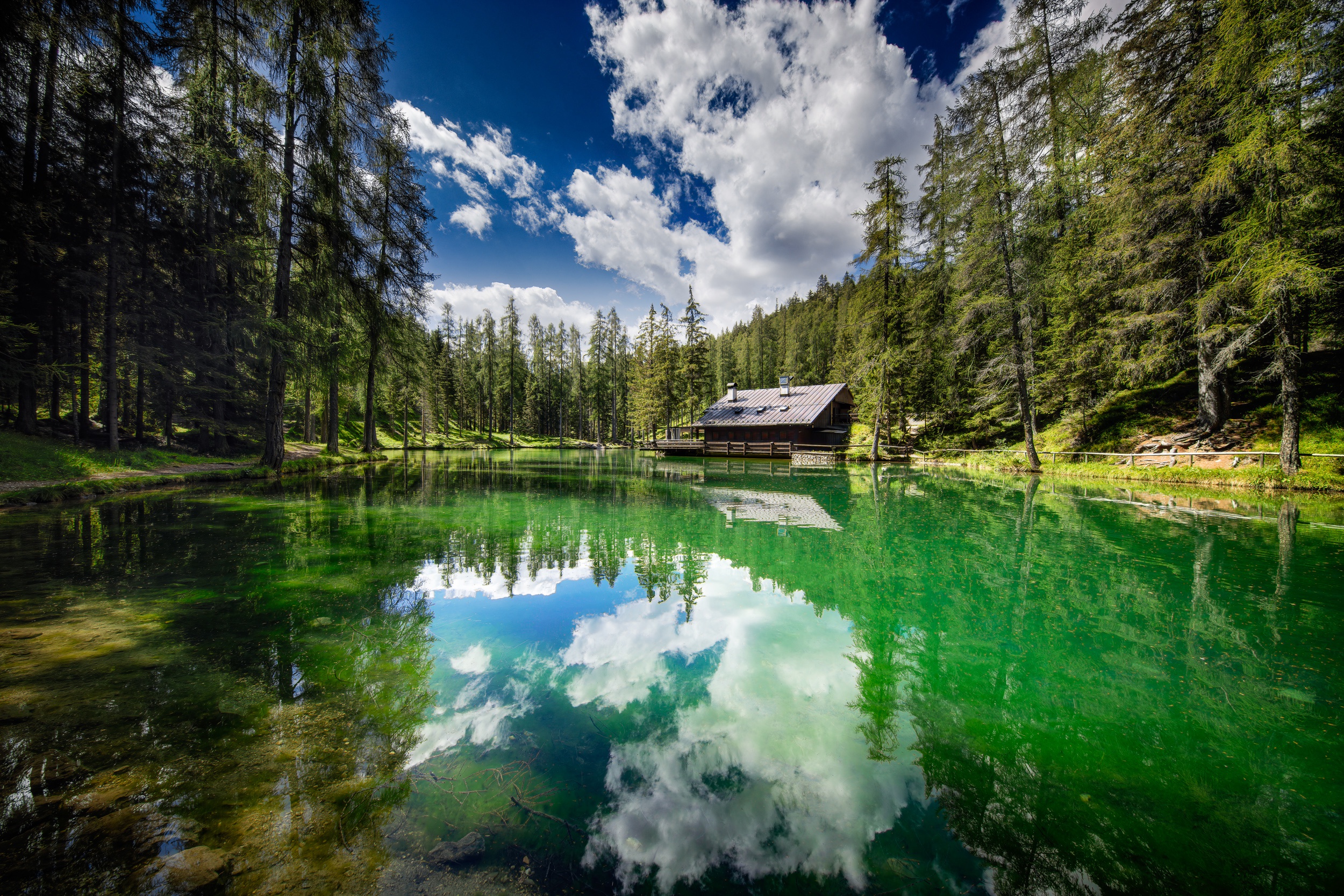 Forest House Italy Lake Reflection Wallpaper Resolution2500x1667