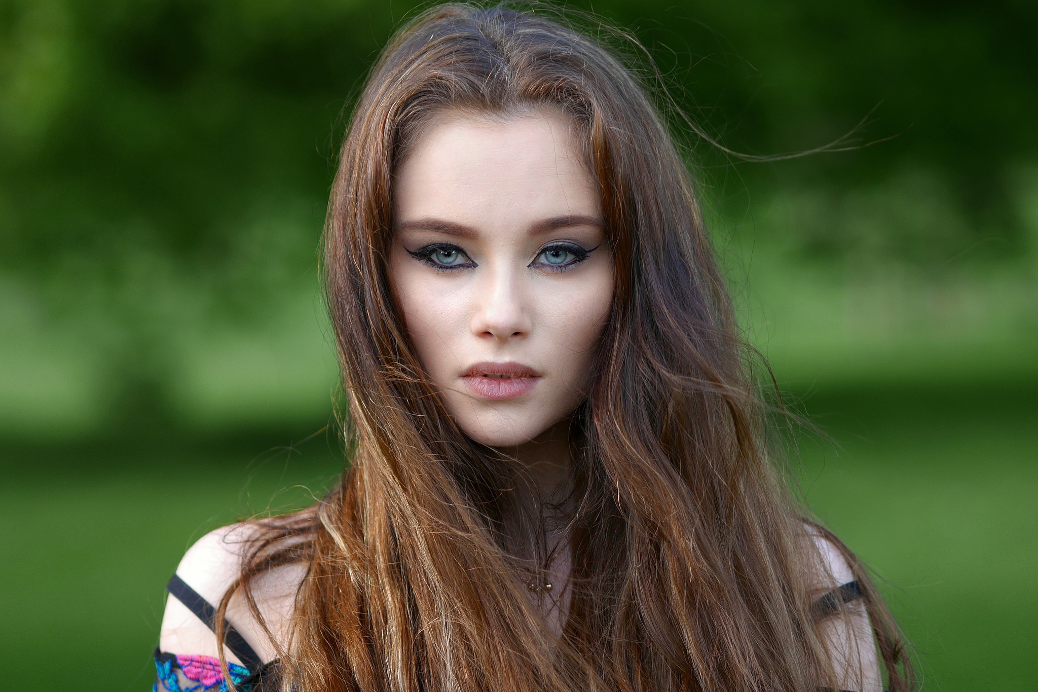 Blue Eyes Brunette Depth Of Field Face Girl Long Hair Model Woman 2048x1365
