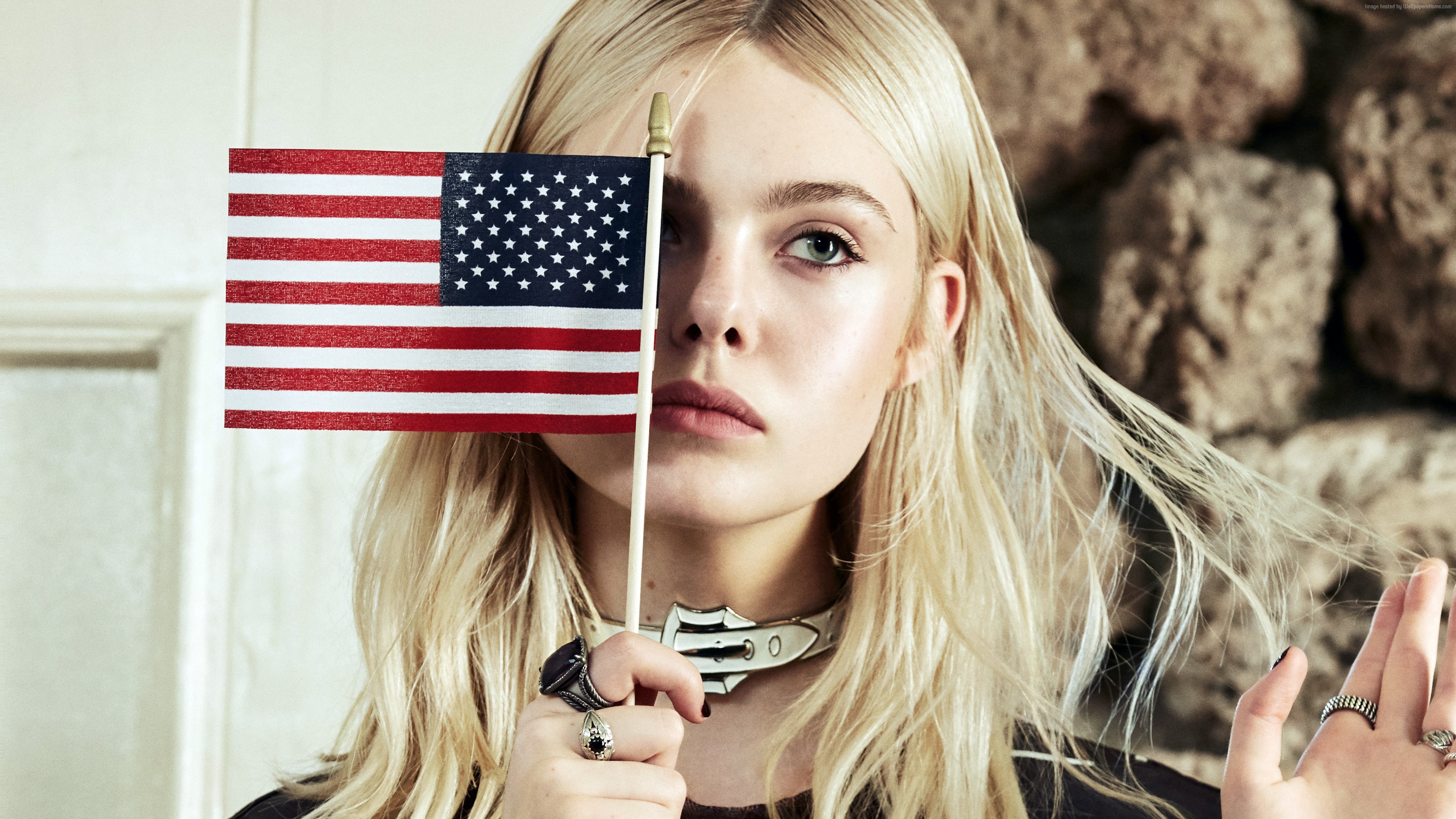 American Flag Blonde Elle Fanning Ring 3840x2160