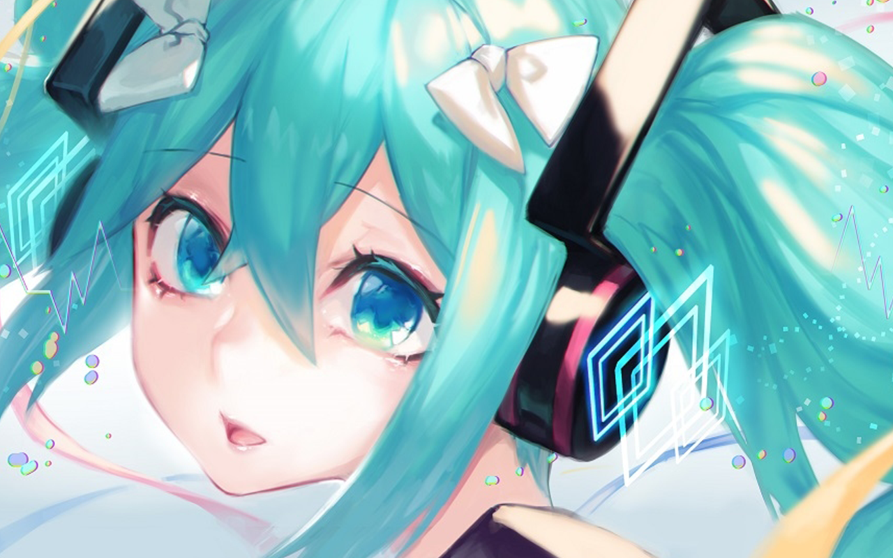 Anime Anime Girls Blue Hair Blue Eyes Hatsune Miku Music Headphones Headsets Ponytail Vocaloid 1280x800