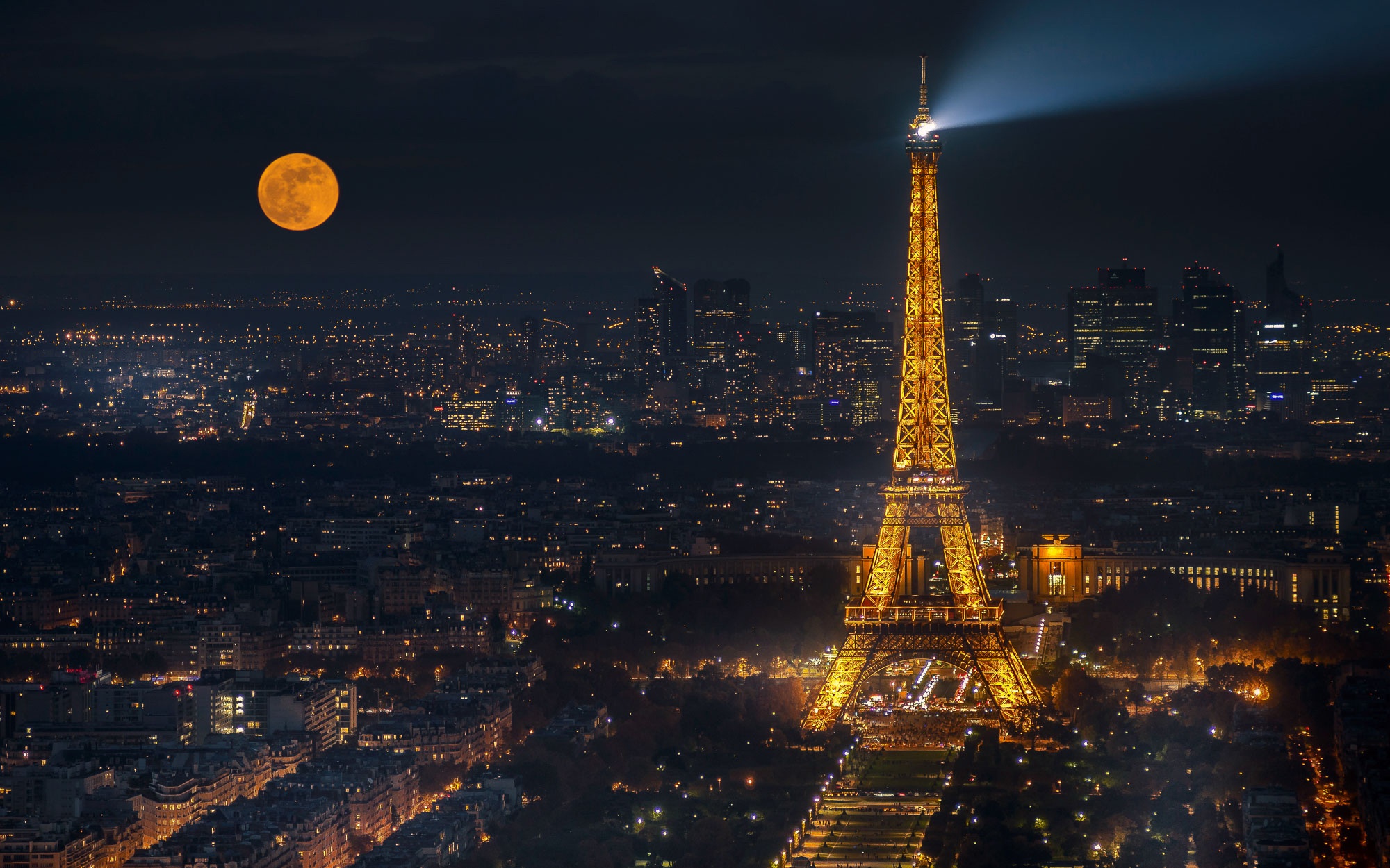 Building City Cityscape Eiffel Tower France Moon Night Paris 2000x1250