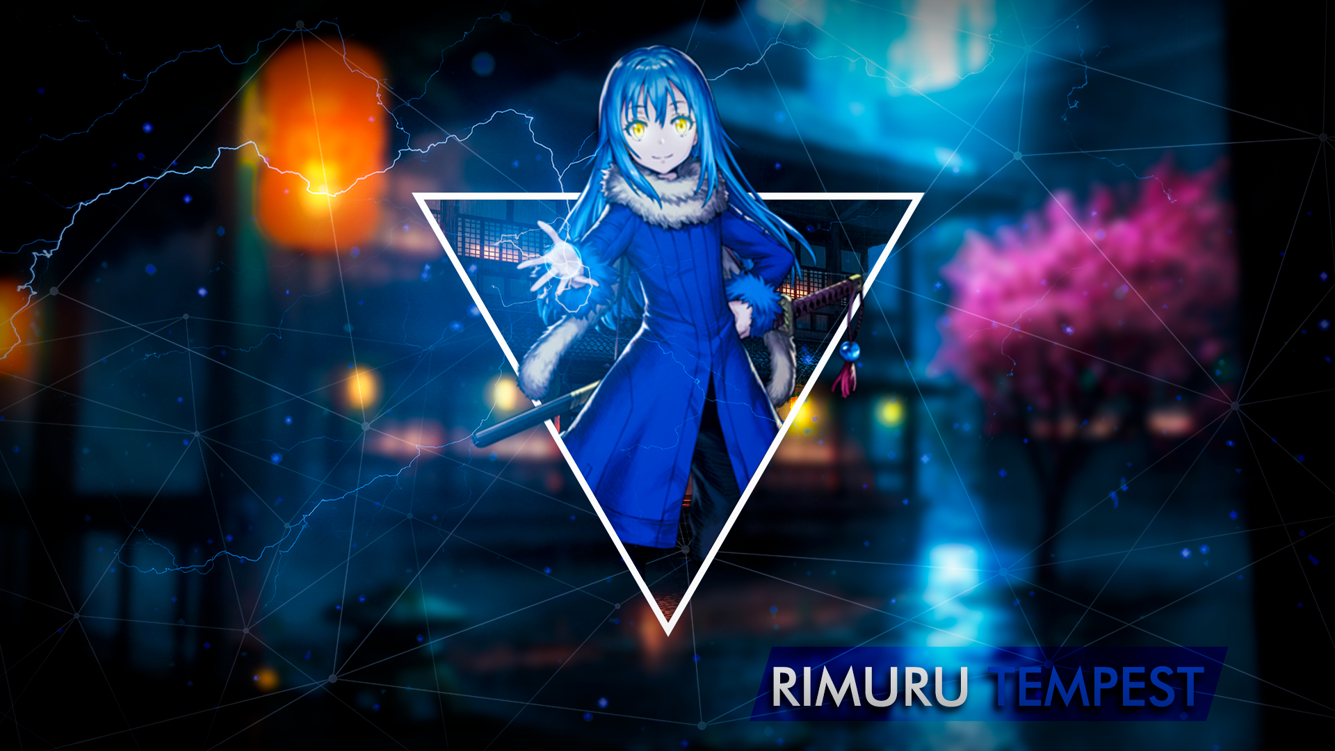 Rimuru Tensei Shitara Slime Datta Ken Yellow Eyes Blue Hair Picture In Picture Triangle 1920x1080