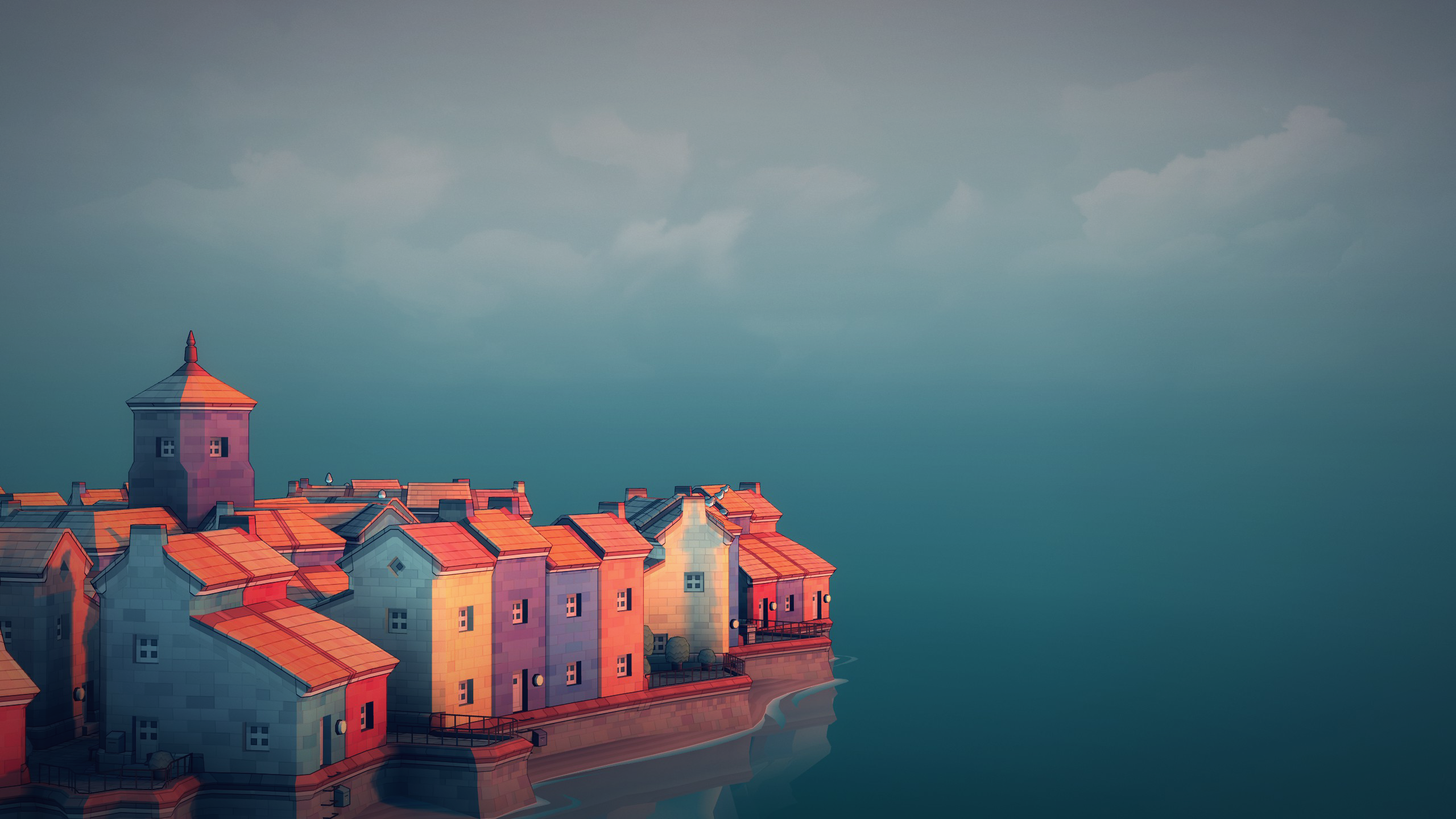Townscaper Sea Side Town Video Game Art Video Games Minimalism 2560x1440