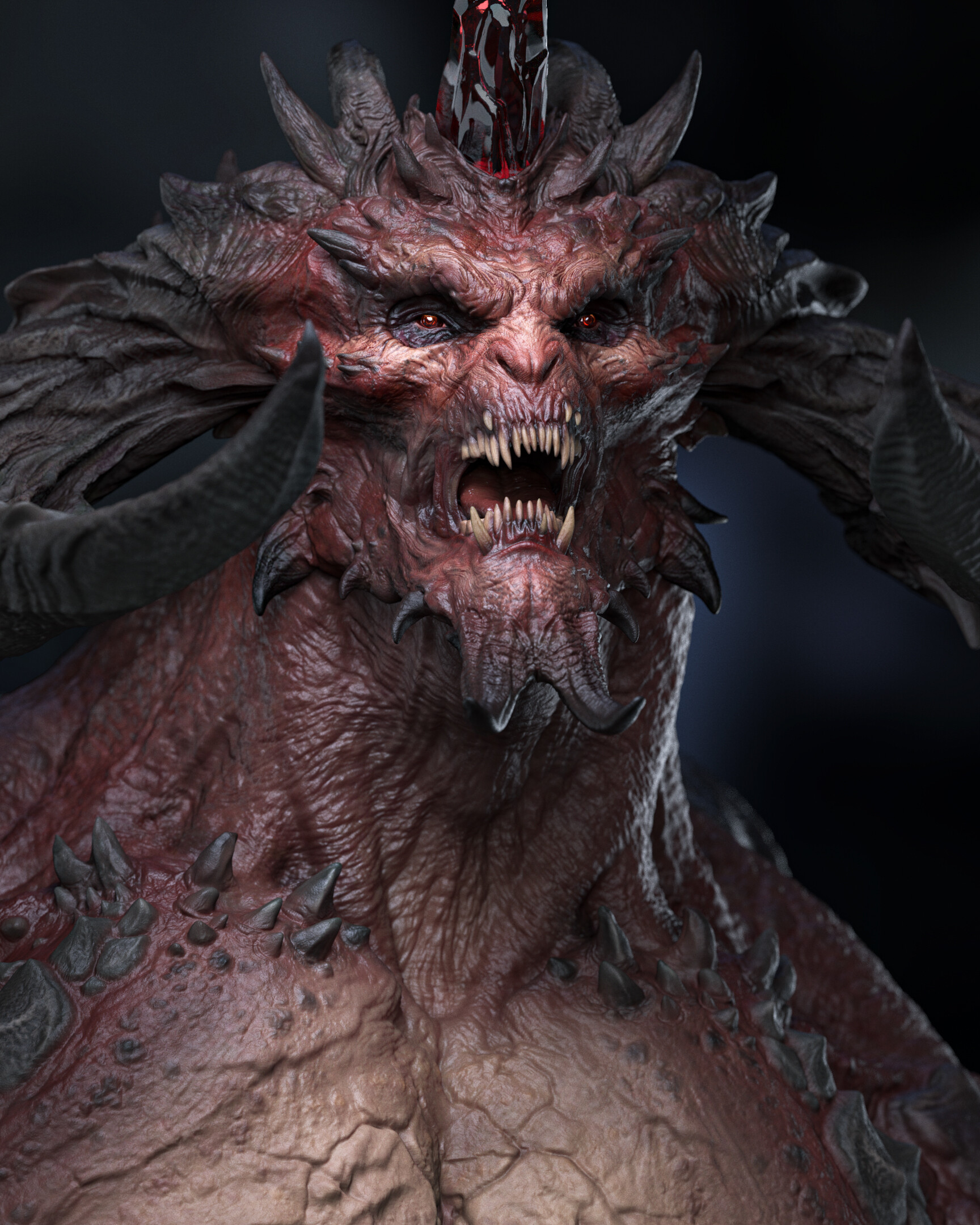 Fan Art Video Games PC Gaming Diablo CGi Demon Creature Video Game Art Horns Digital Art 1728x2159