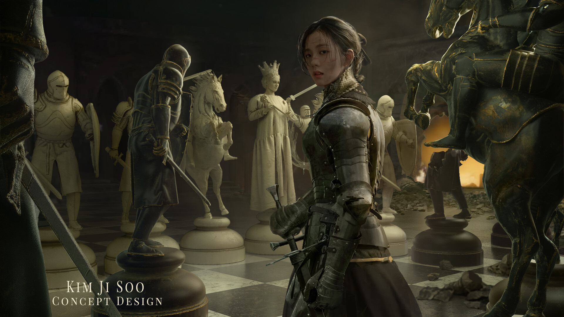 Artwork Fantasy Art Fantasy Girl ArtStation Armored Chess Asian Kim Ji Soo Board Games 1920x1080