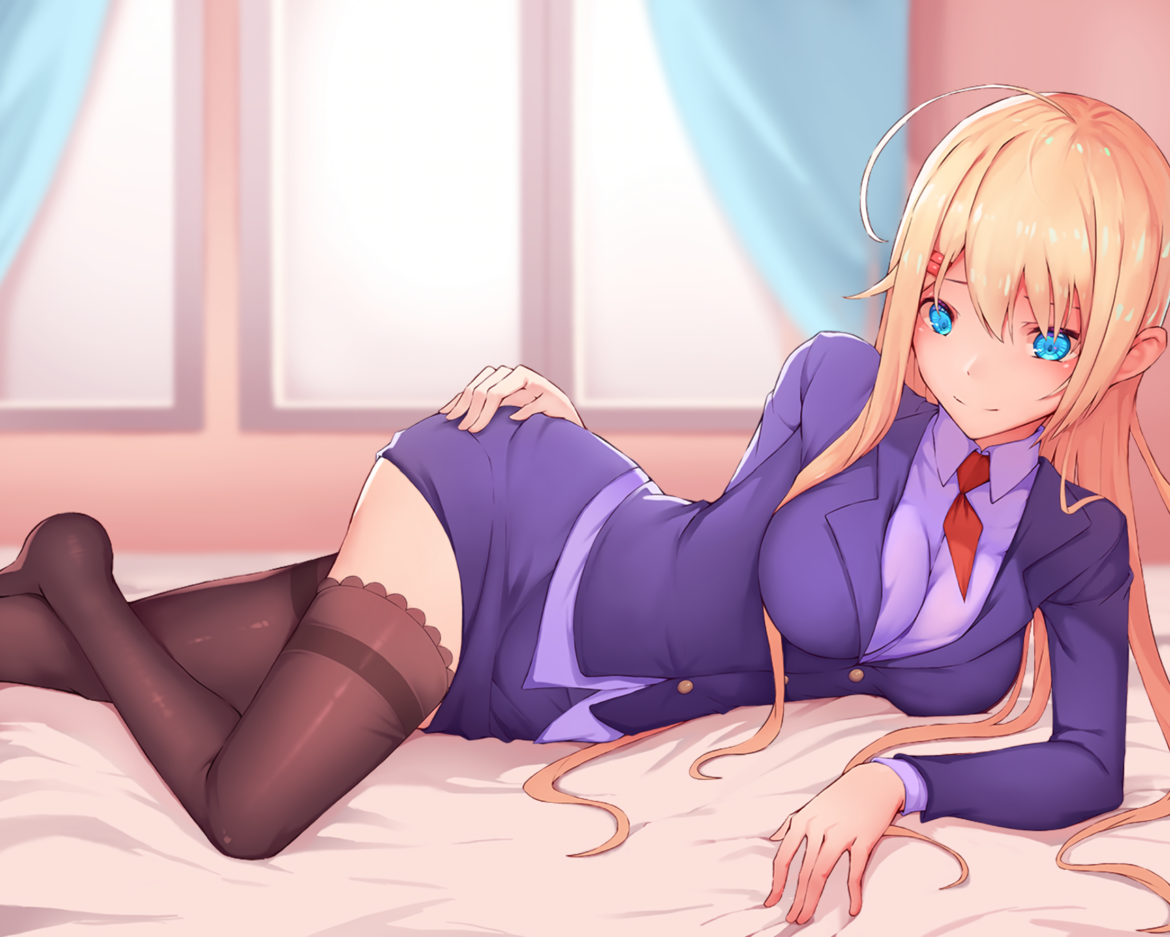 Anime Girls Blond Hair Blue Eyes Office Uniform Looking At The Side 4060x3252