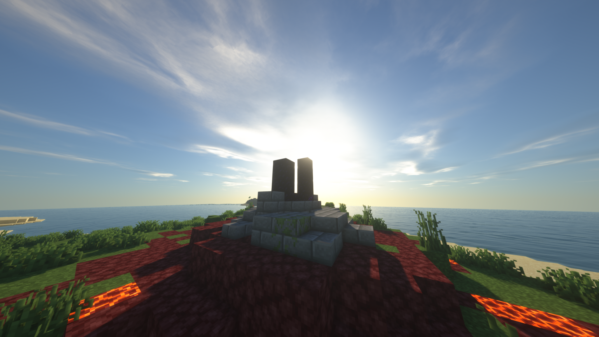 Sunset Sunrise Minecraft Shaders Video Games Screen Shot Landscape Portal 2053x1155