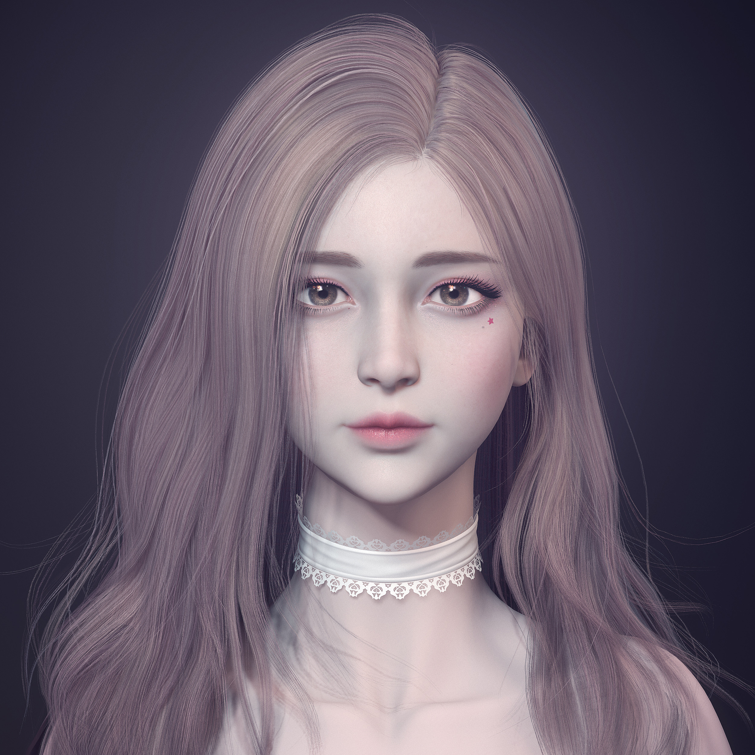 3D Render CGi Women Face Portrait Lipstick Long Hair Asian JD Styles 2500x2500