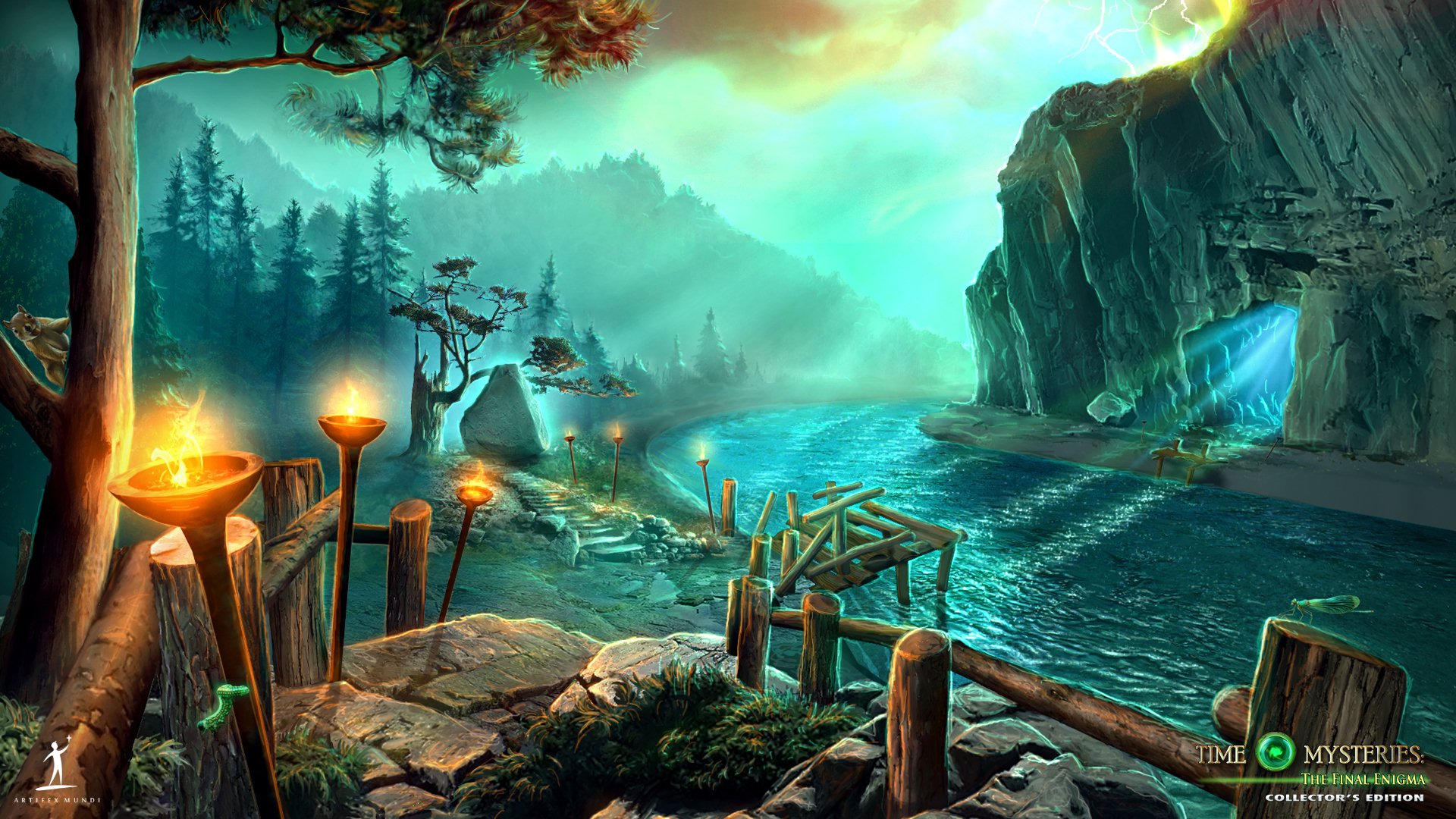 Cave Dock Path River Time Mysteries Torch Tree 1920x1080