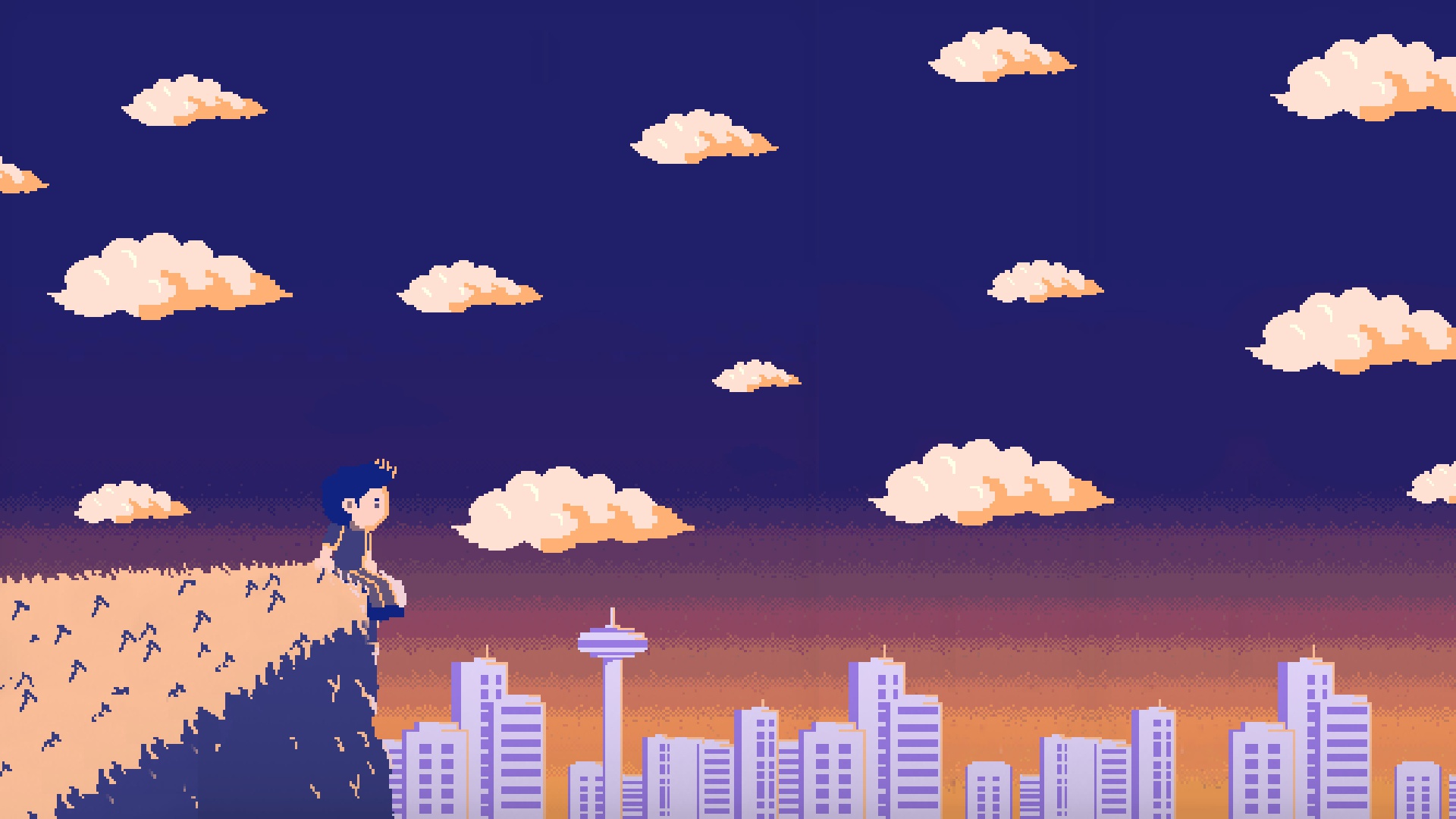 Artwork Sky Cityscape Clouds Alone Pixel Art Pixels Sitting 1920x1080