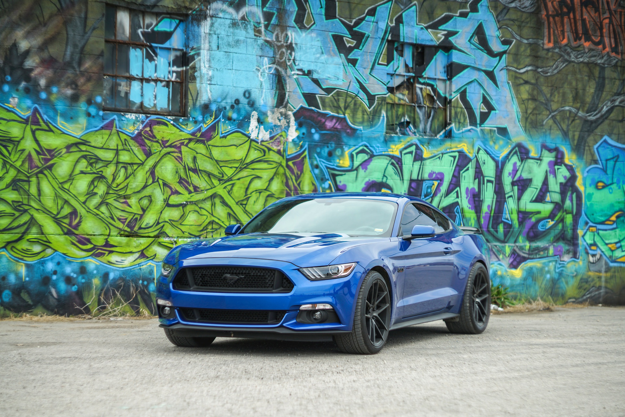 Blue Car Car Ford Ford Mustang Graffiti Muscle Car Vehicle 2048x1366