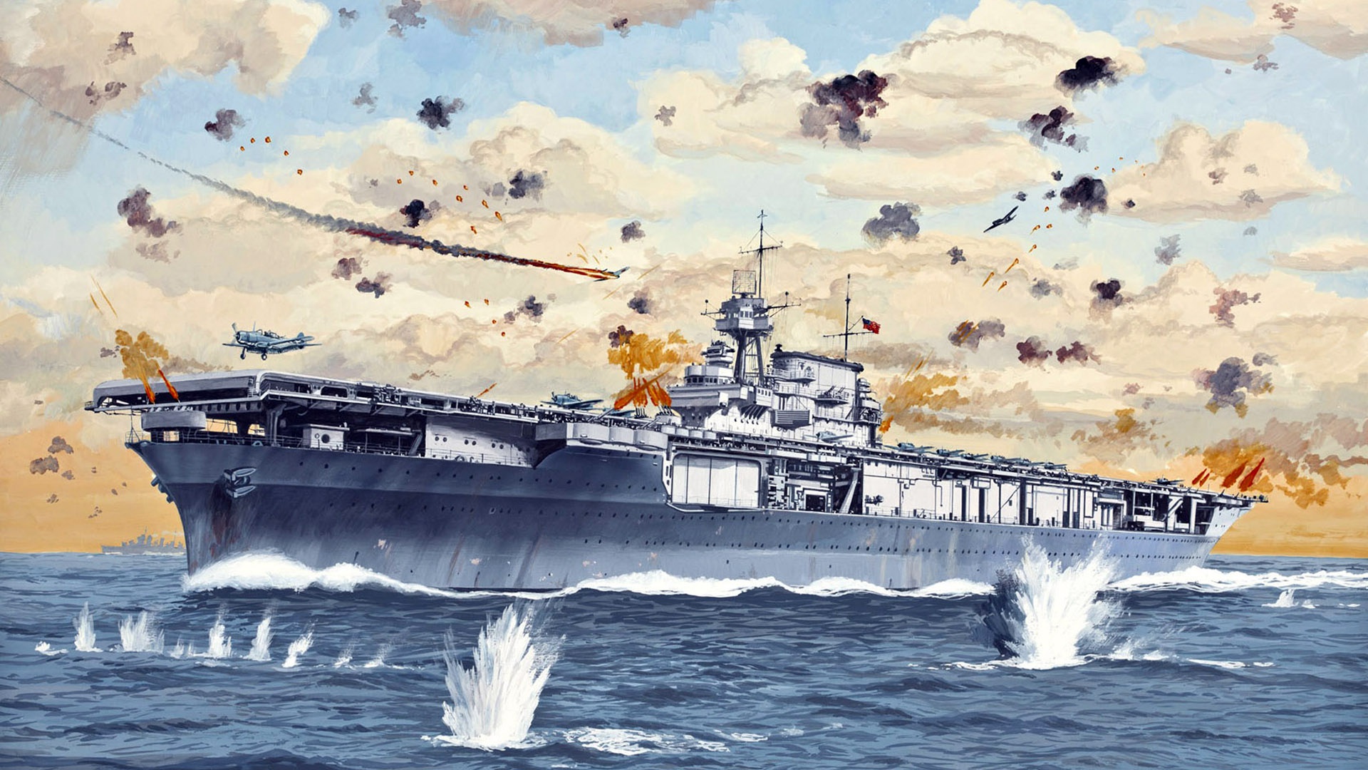 Aircraft Carrier Artistic Battle Uss Yorktown Cv 5 Warship 1920x1080