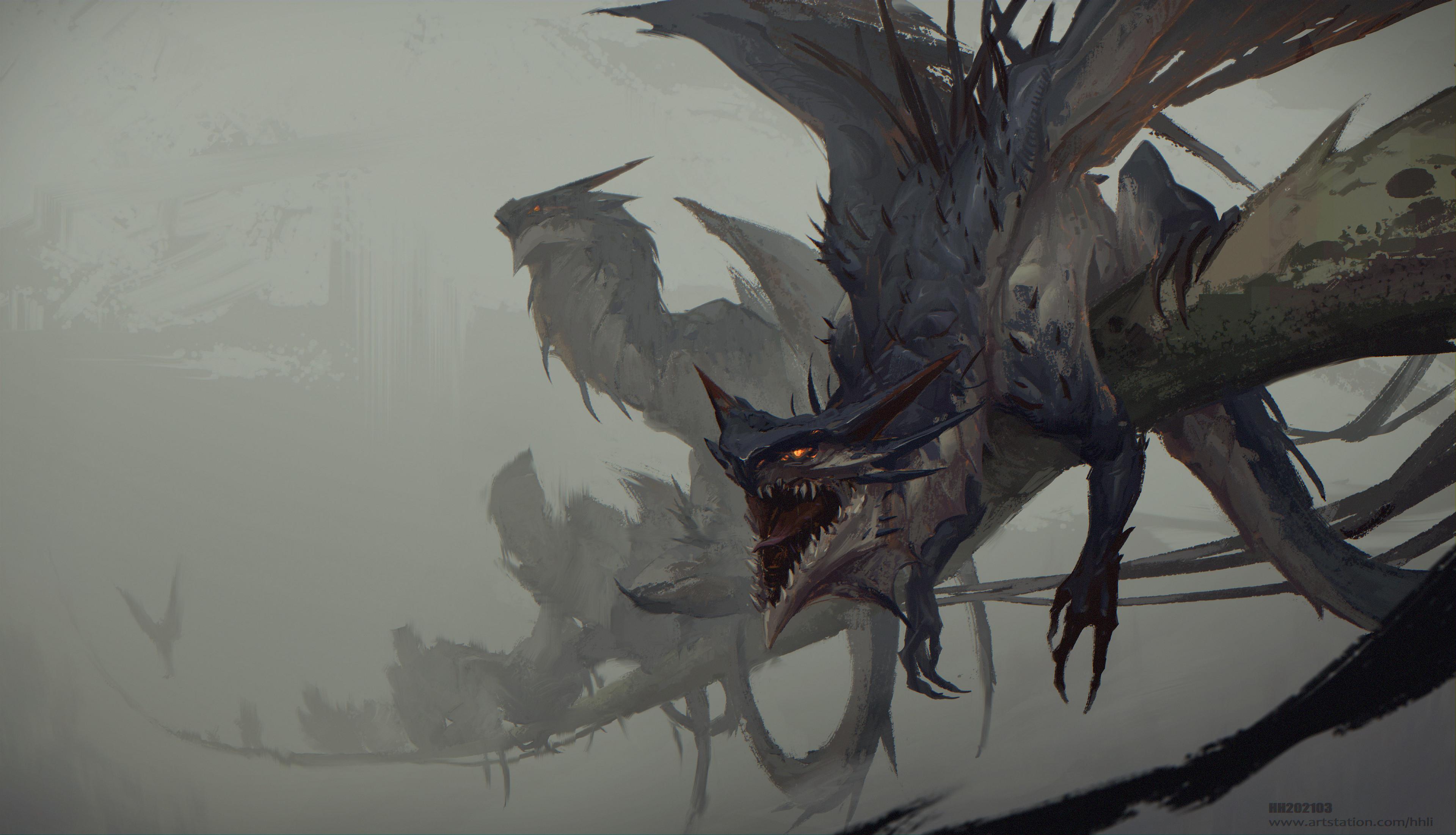 Li HH Artwork Fantasy Art Mist Dragon Creature 3840x2202