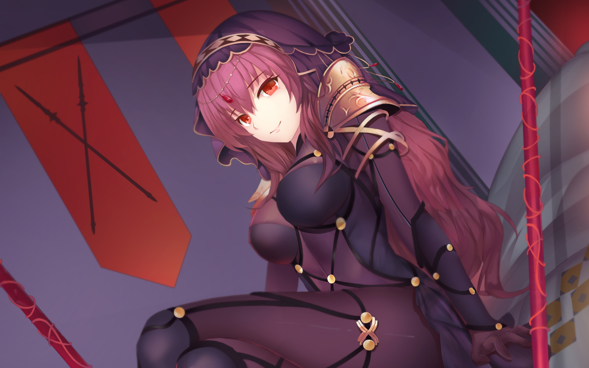 Bodysuit Fate Series Fate Grand Order Girl Scathach Fate Grand Order Sitting Thigh Highs 2000x1250