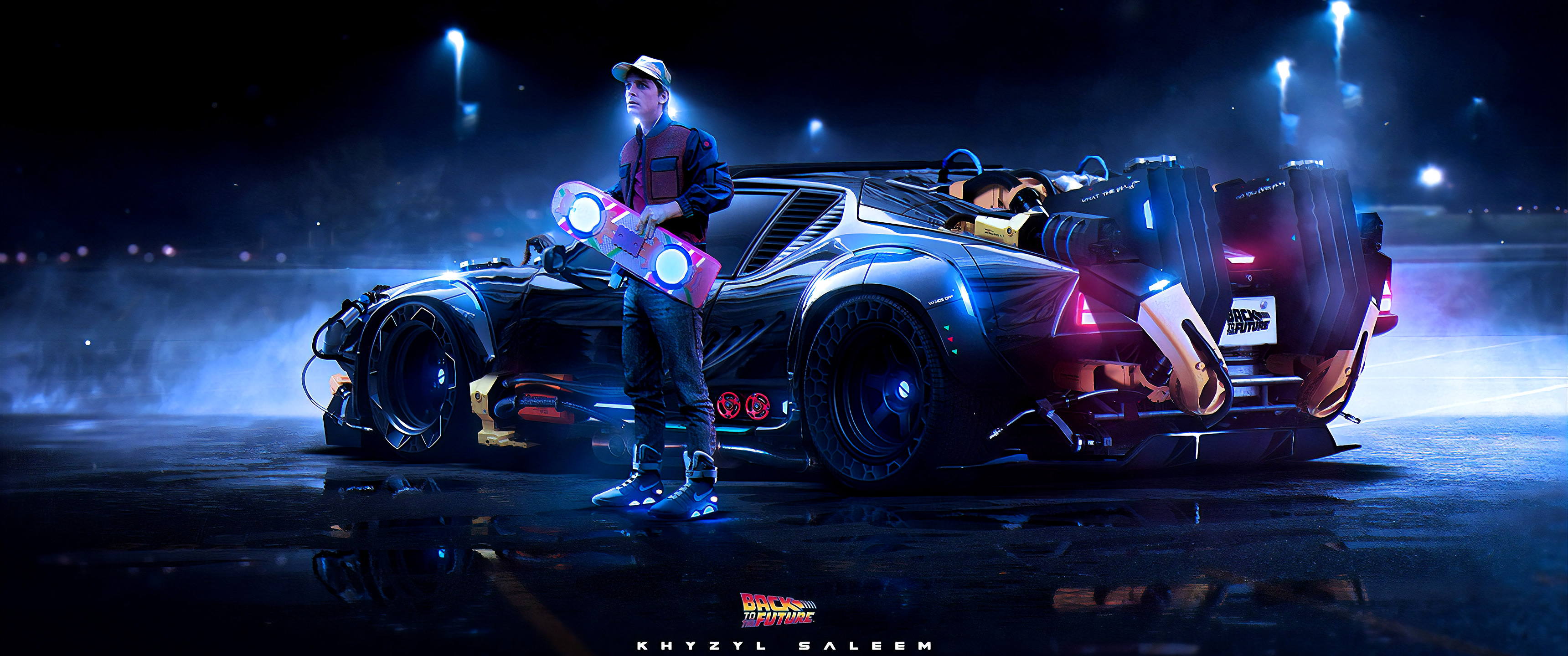 Artwork Digital Art Purple Car Futuristic Concept Art Supercars Marty McFly Back To The Future Hover 3440x1440