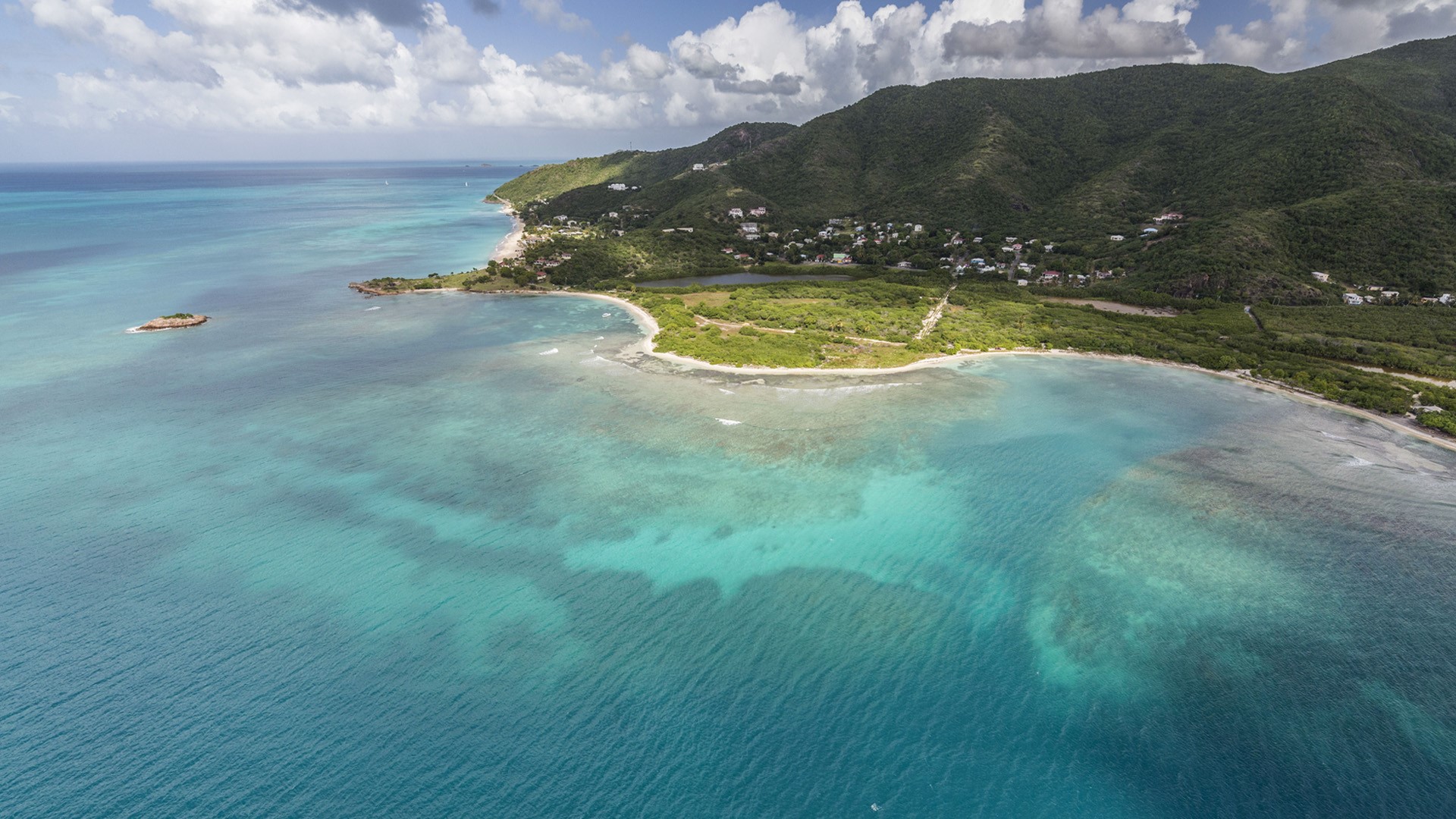 Nature Landscape Clouds Sky Water Sea Aerial Village Trees Forest Caribbean 1920x1080