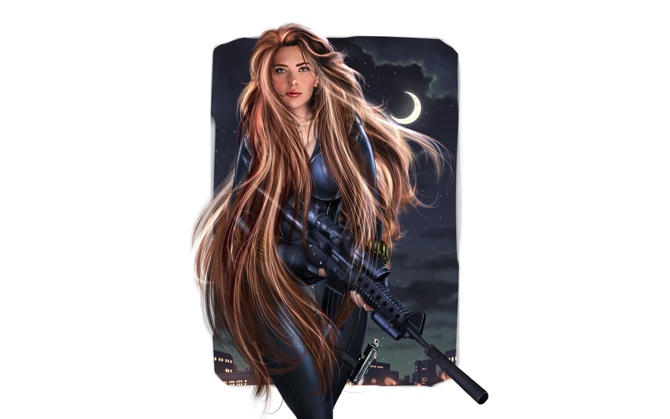 Black Widow Long Hair Natasha Romanoff Scarlett Johansson Weapon 2240x1400