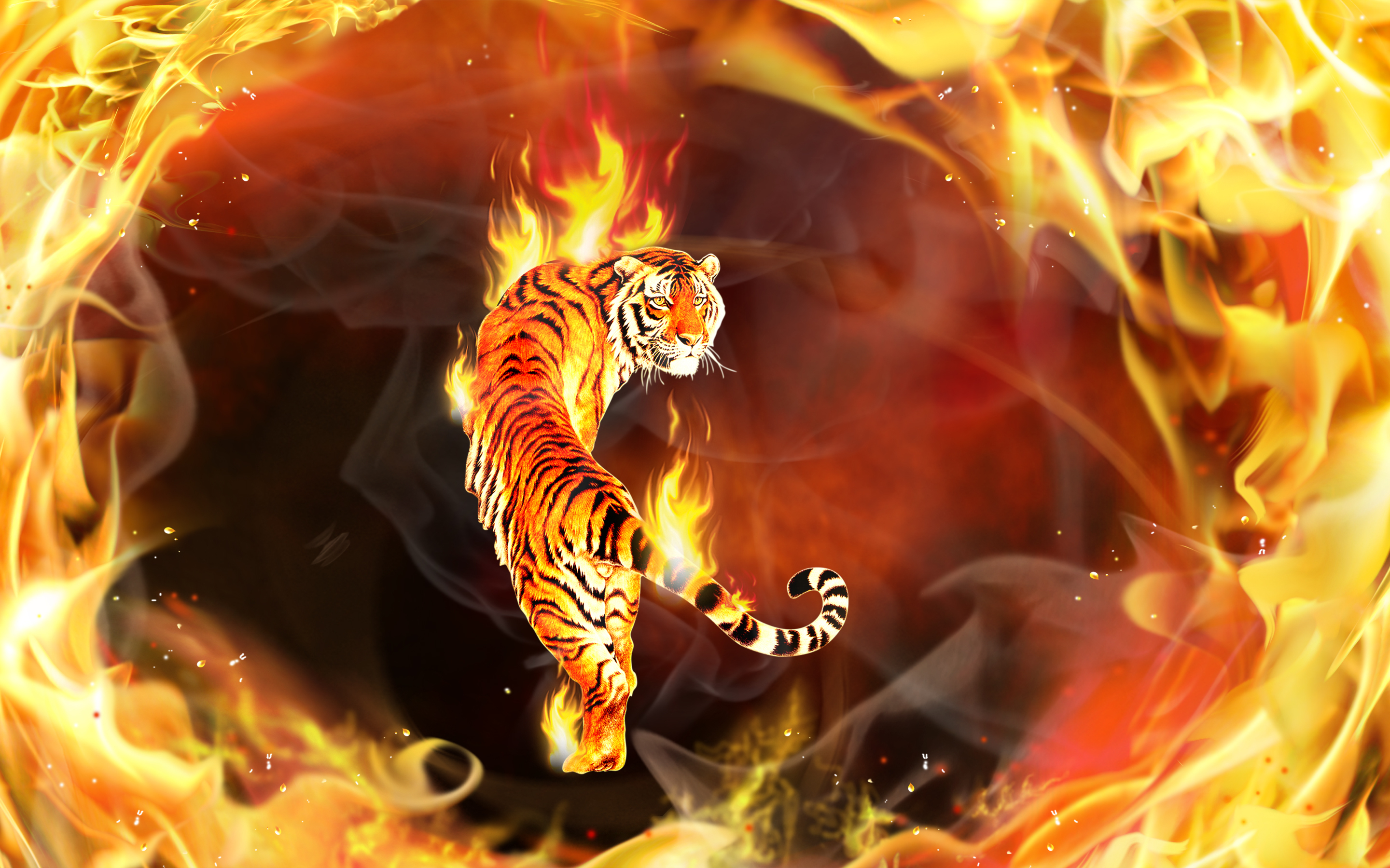 3d Abstract Cgi Digital Art Fire Flame Psychedelic Tiger 2880x1800
