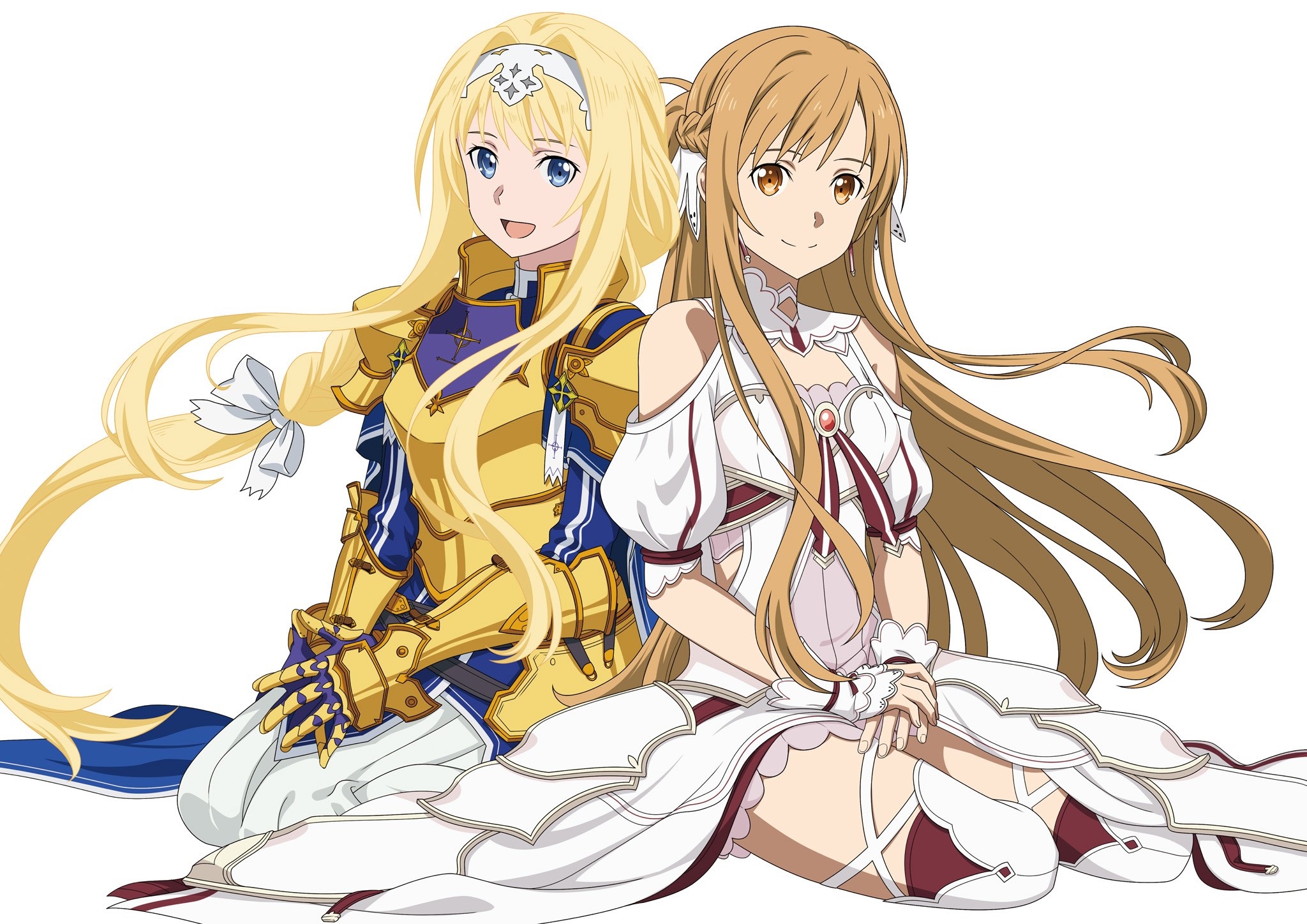 Anime Girls Sword Art Online Yuuki Asuna Alice Zuberg Blonde Brunette Long  Hair Armor Dress Wallpaper - Resolution:2048x1448 - ID:1182267 