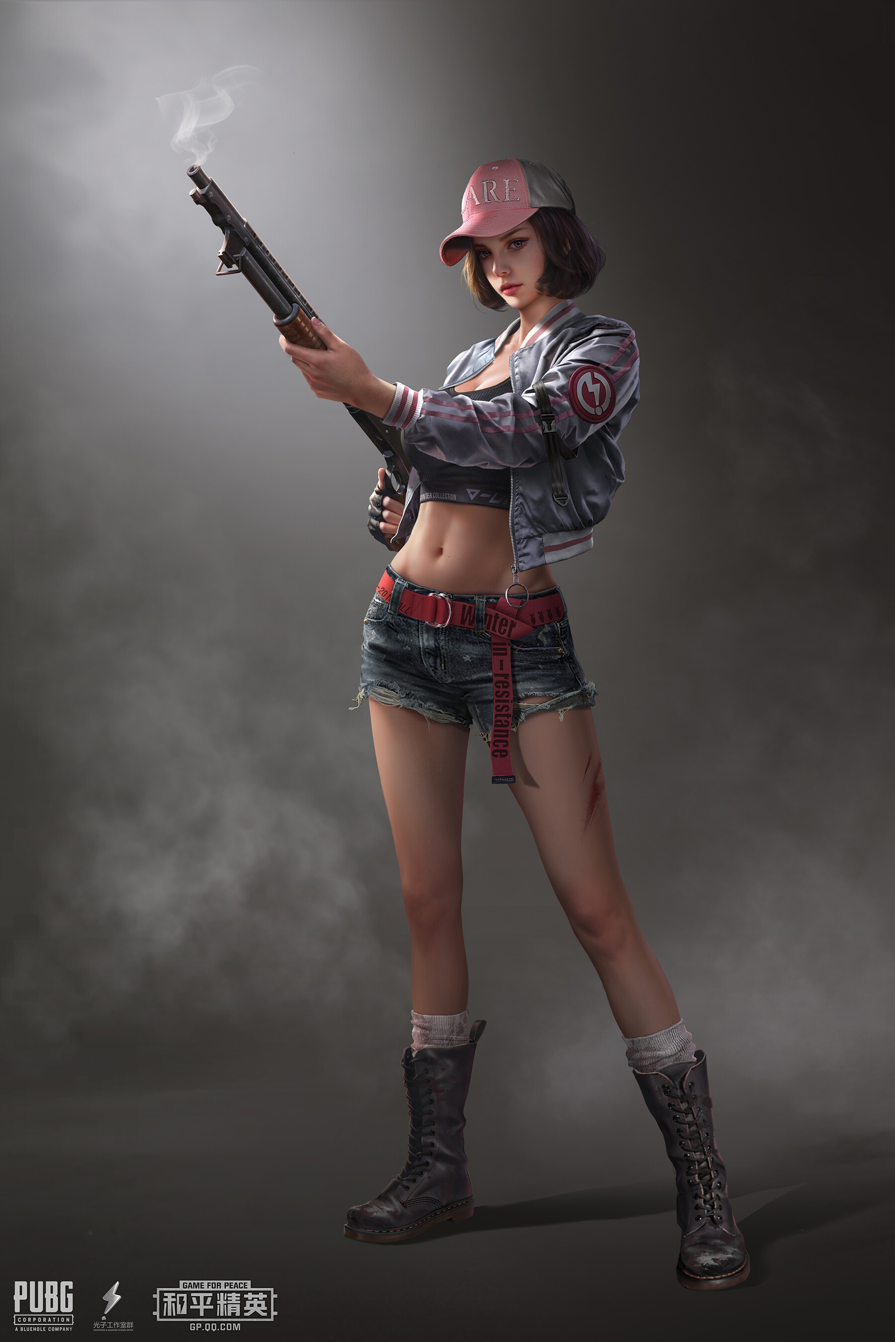 CGi Render Digital Art Wounds Women Girls With Guns Standing Bare Midriff Legs Weapon Boots 1800x2700