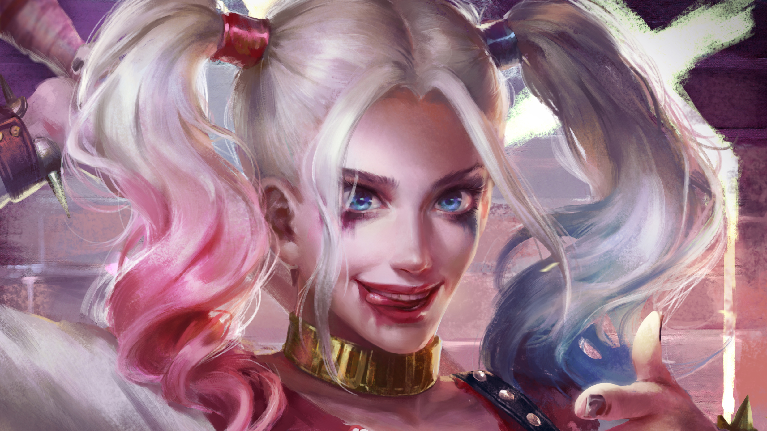 Blue Eyes Dc Comics Face Girl Harley Quinn Twintails Woman 2480x1395