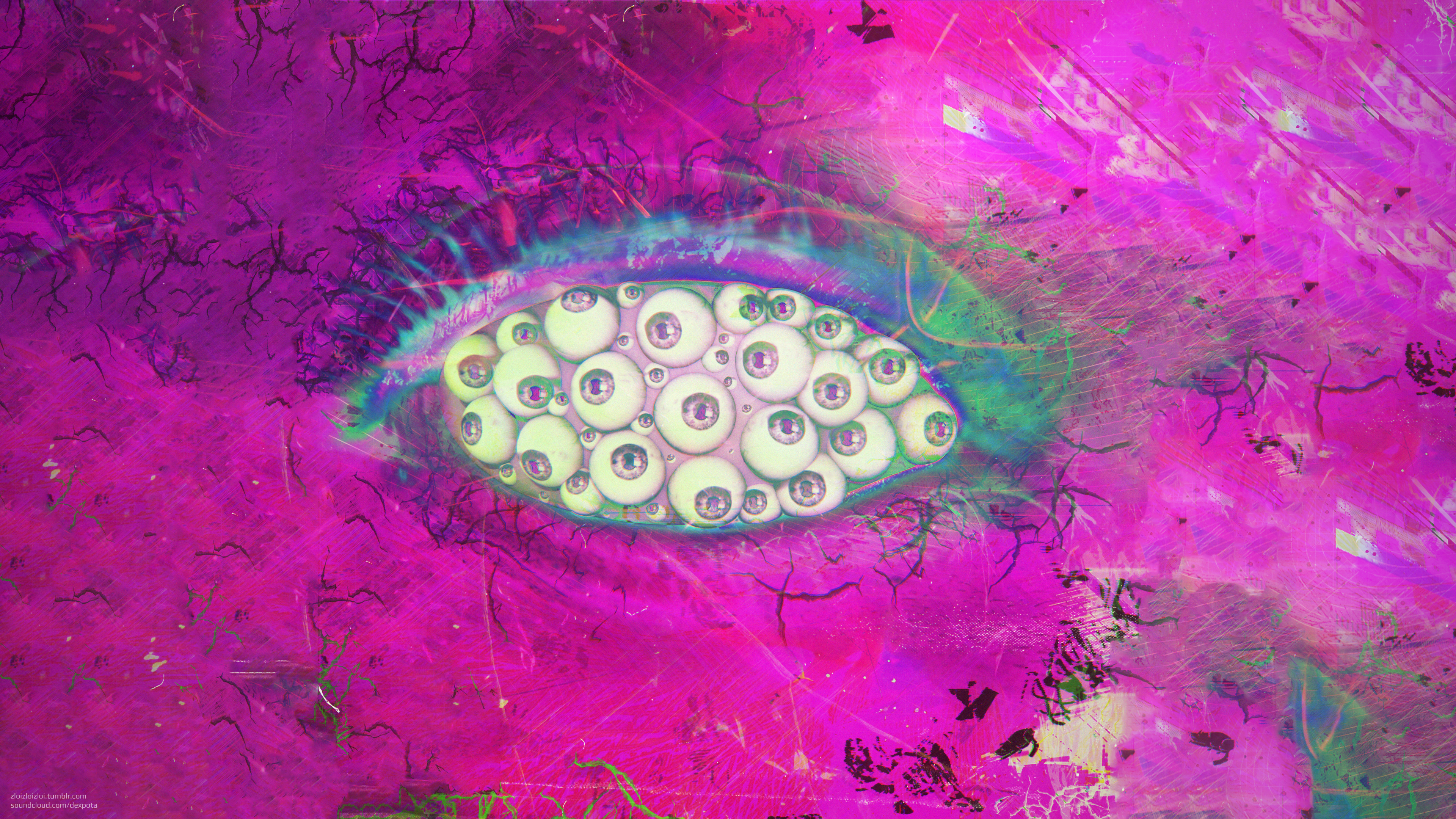 Glitch Art Abstract Eyes Purple Background Cover Art Album Covers 3D Abstract Dubstep Trippy Psyched 3840x2160