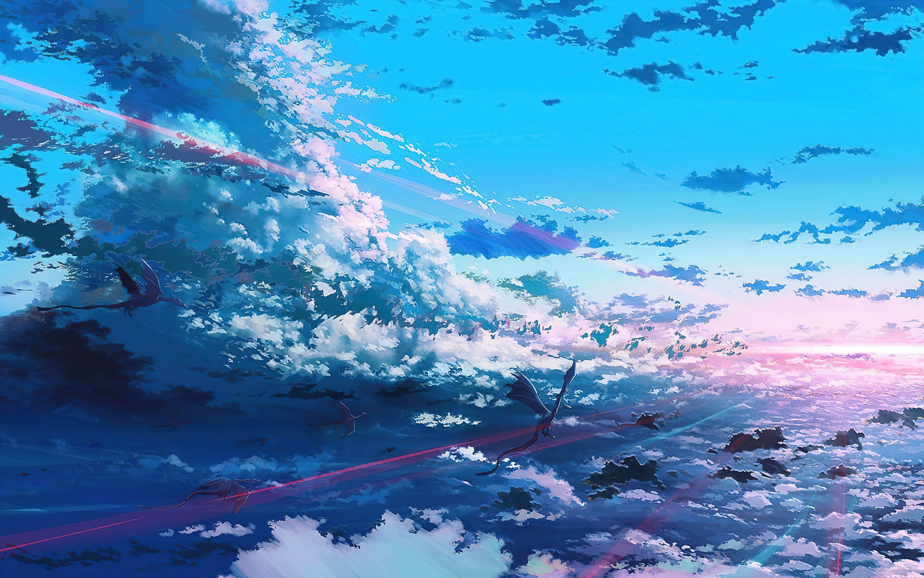 Anime Digital Art Sky Clouds Wyvern Colorful 3840x2400