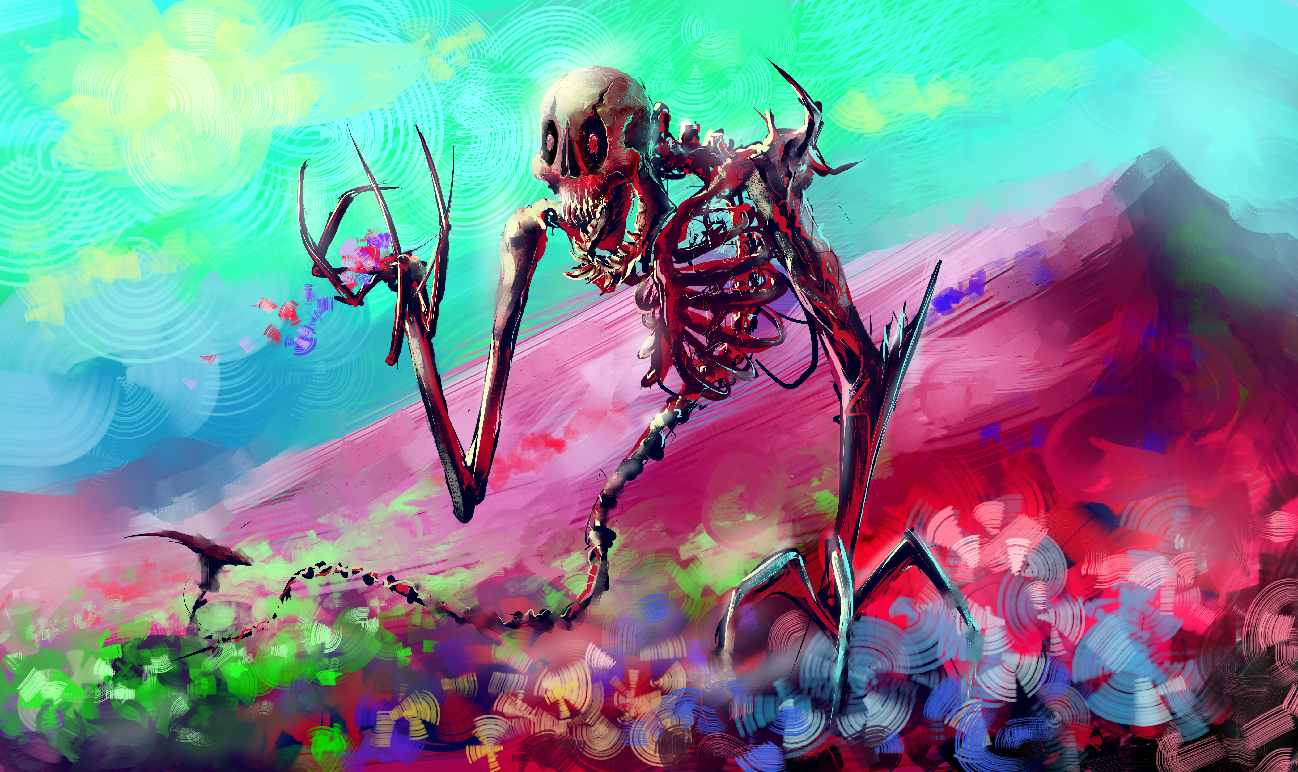 Colors Creature Creepy Fantasy Flower Skeleton 4200x2500