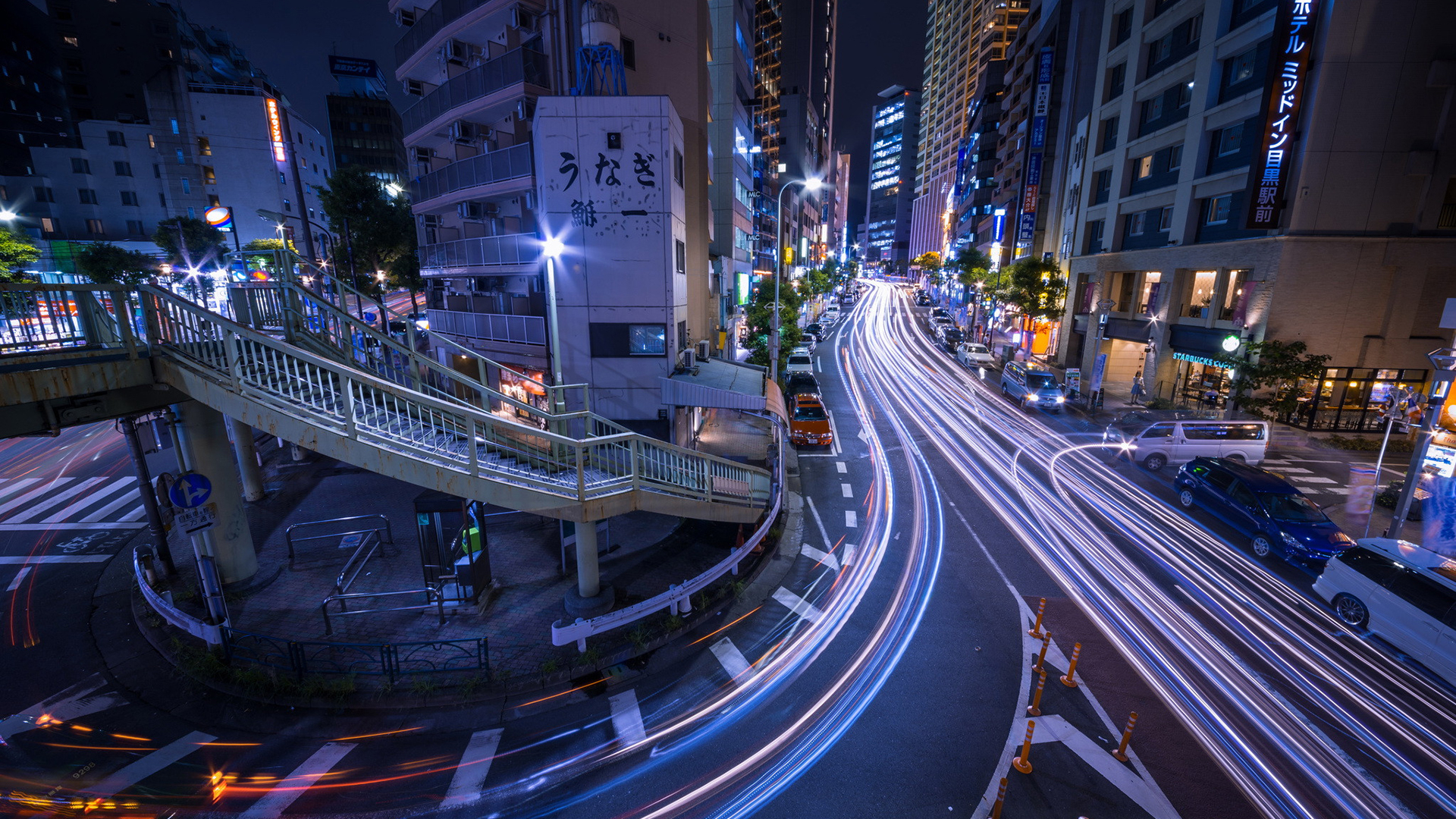 Japan City Street Urban Night Traffic City Lights Street Light Long Exposure Fisheye Lens 1920x1080