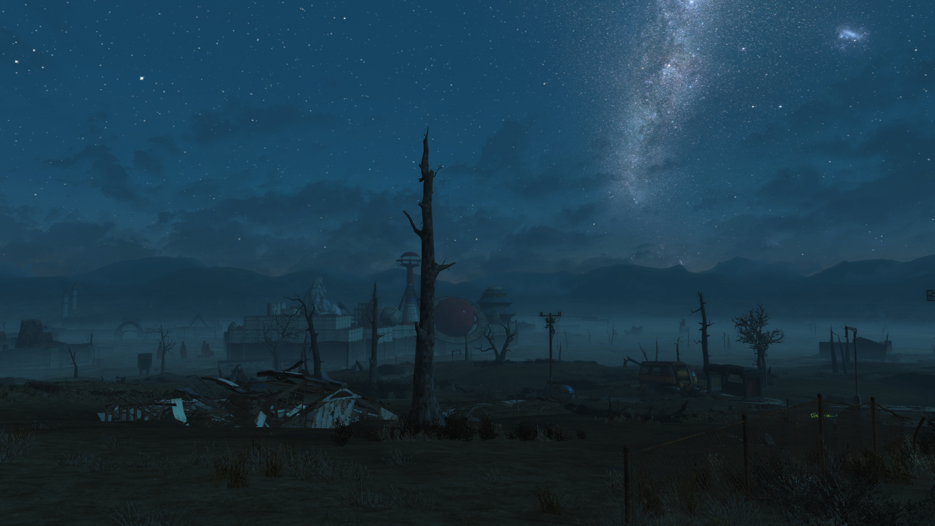 Fallout 4 Nuka World Night Stars Ambient Survival Landscape 1920x1080