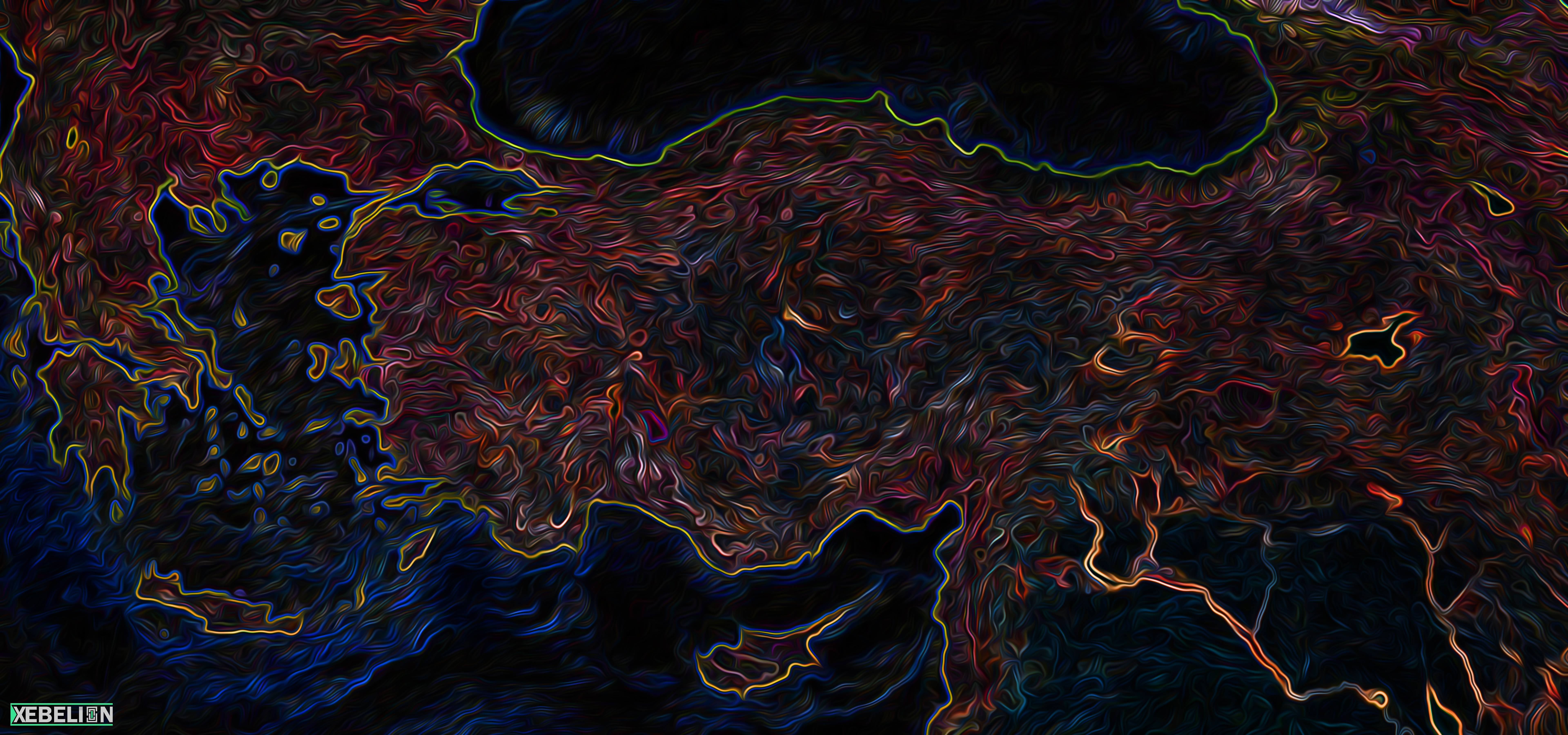 Abstract Artwork Digital Art Turkey Neon Shapes Colorful ArtStation XEBELiON 7680x3601