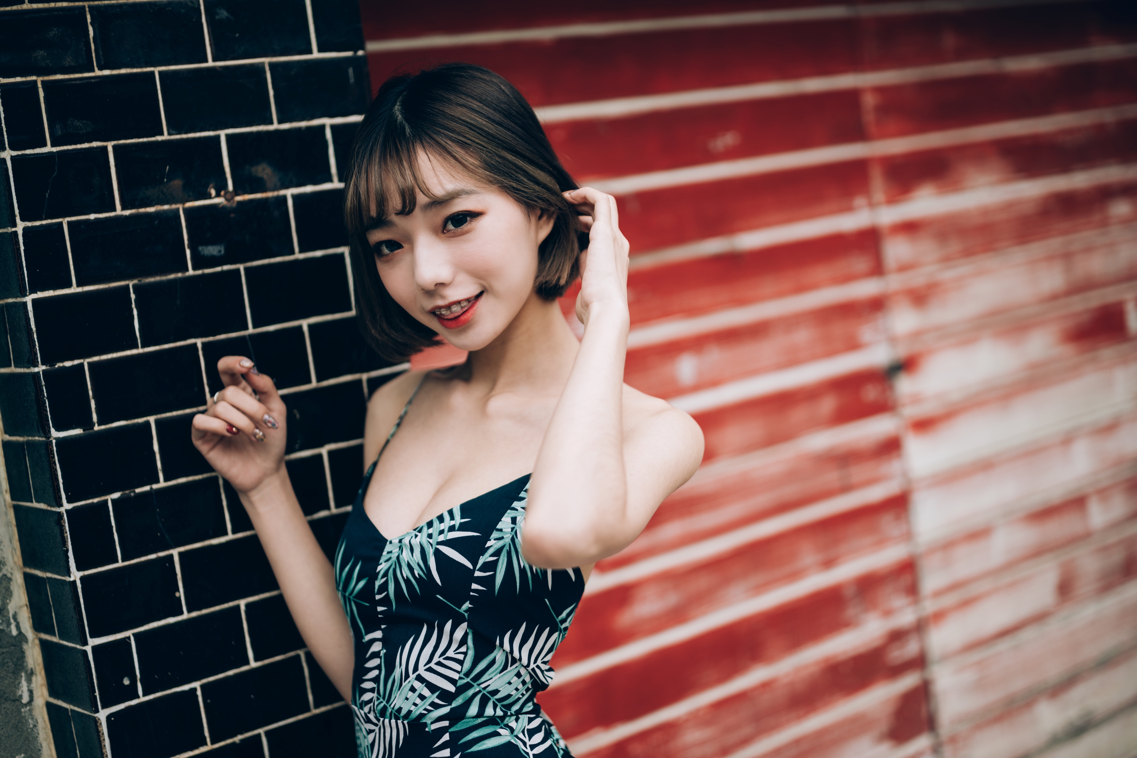 Women Model Asian Brunette Bangs Looking At Viewer Portrait Smiling Braces Dress Depth Of Field Outd 3840x2560