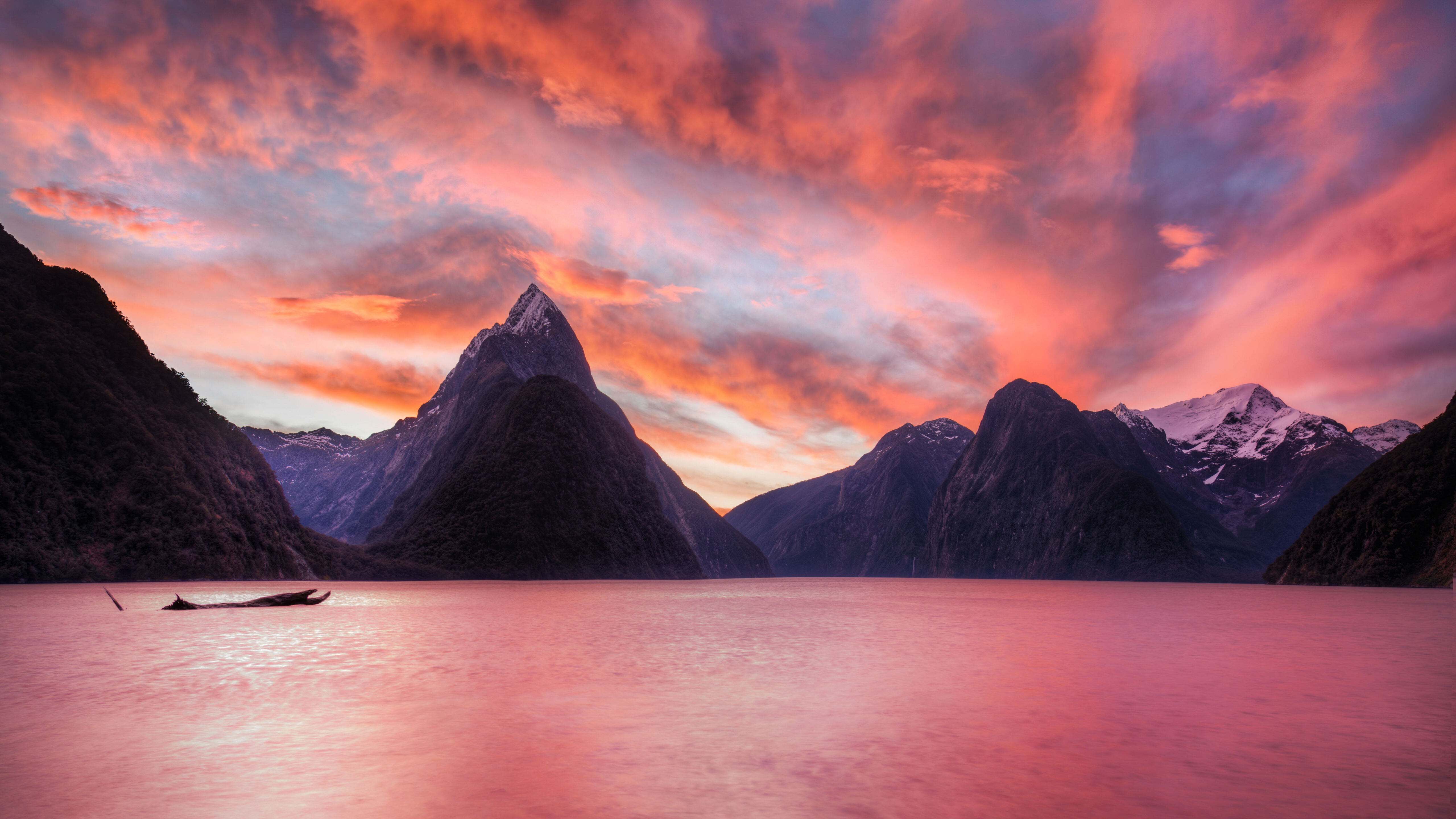 Nature New Zealand Milford Sound Mountains Sunset 5120x2880