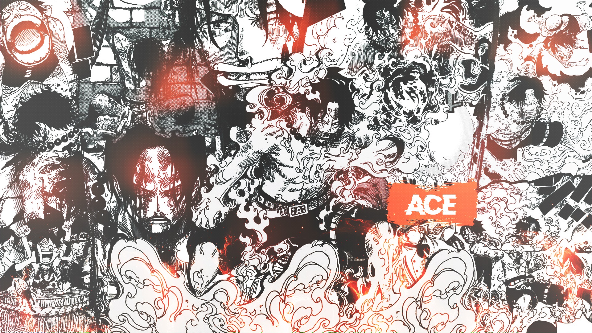 One Piece Portgas D Ace Fire Collage Comics Manga Text 1920x1080