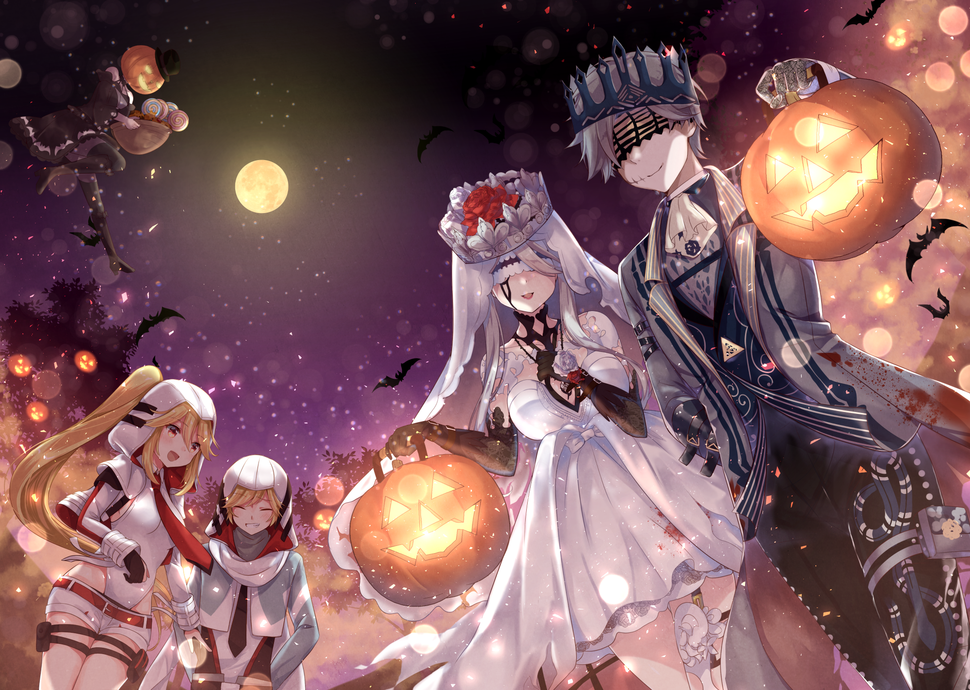 Anime Girls Halloween Jack O Lantern Moon Crown 2000x1422