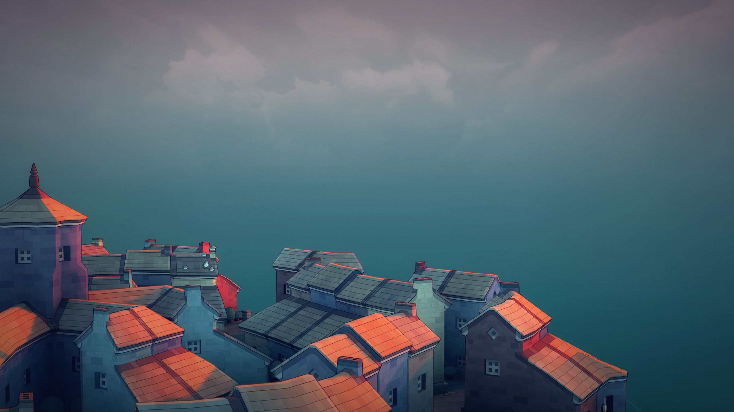 Townscaper Town Rooftops Skyline Minimalism Video Game Art Video Games 2560x1440