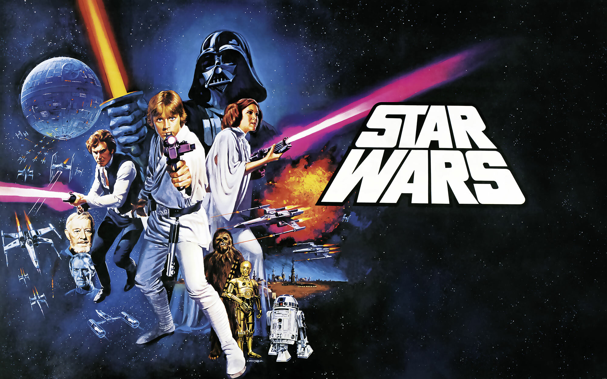 C 3po Chewbacca Darth Vader Han Solo Leia Organa Luke Skywalker Obi Wan Kenobi R2 D2 Star Wars Star  2000x1250