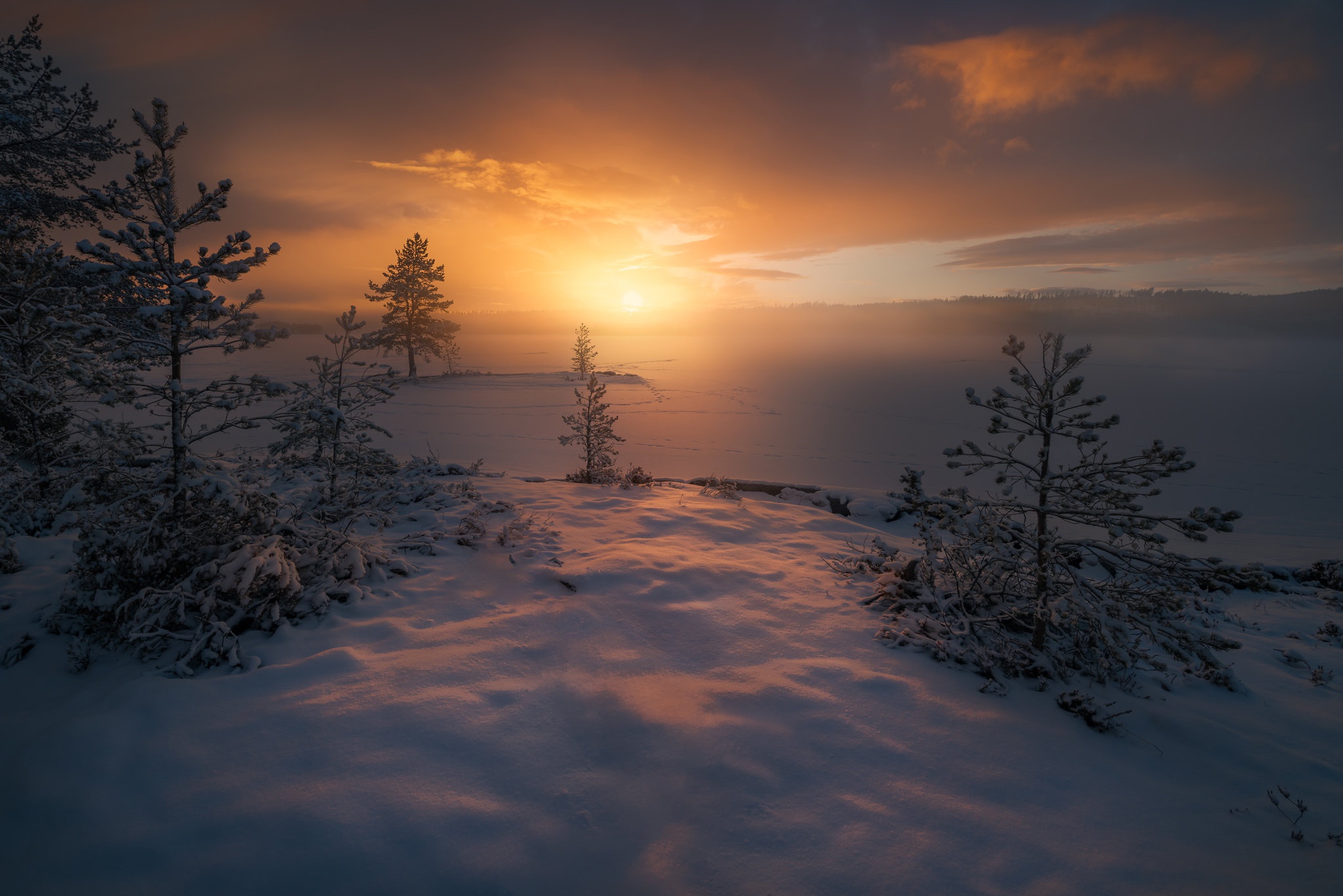 Fog Nature Norway Snow Sunrise Winter 2048x1367