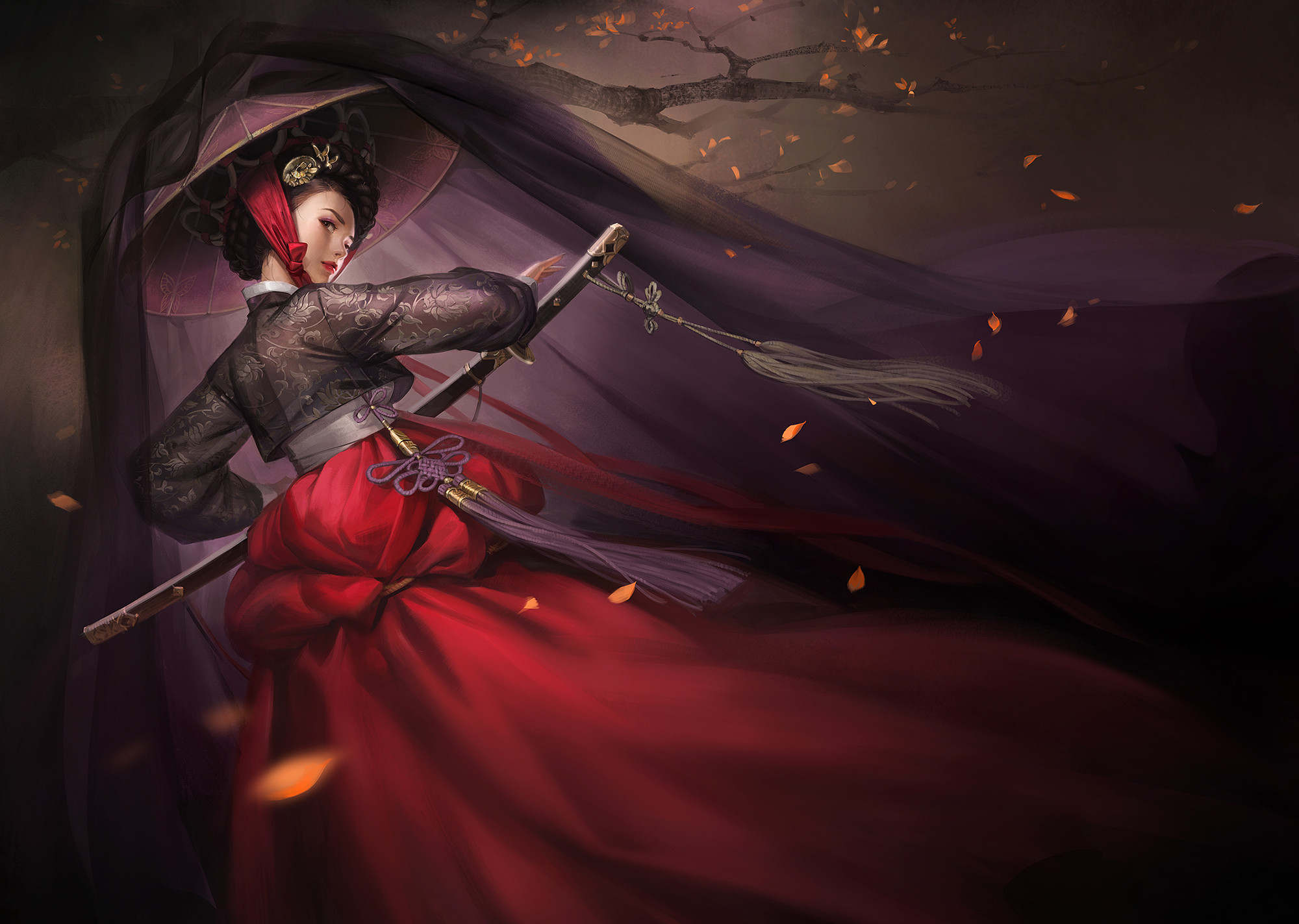 Fantasy Art Fantasy Warrior Women Samurai Katana Sora Kim Hanbok 2000x1423