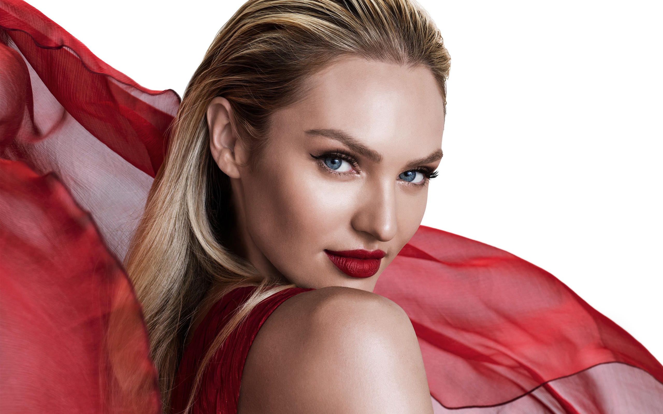 Blonde Blue Eyes Candice Swanepoel Face Lipstick Model South African 2560x1600