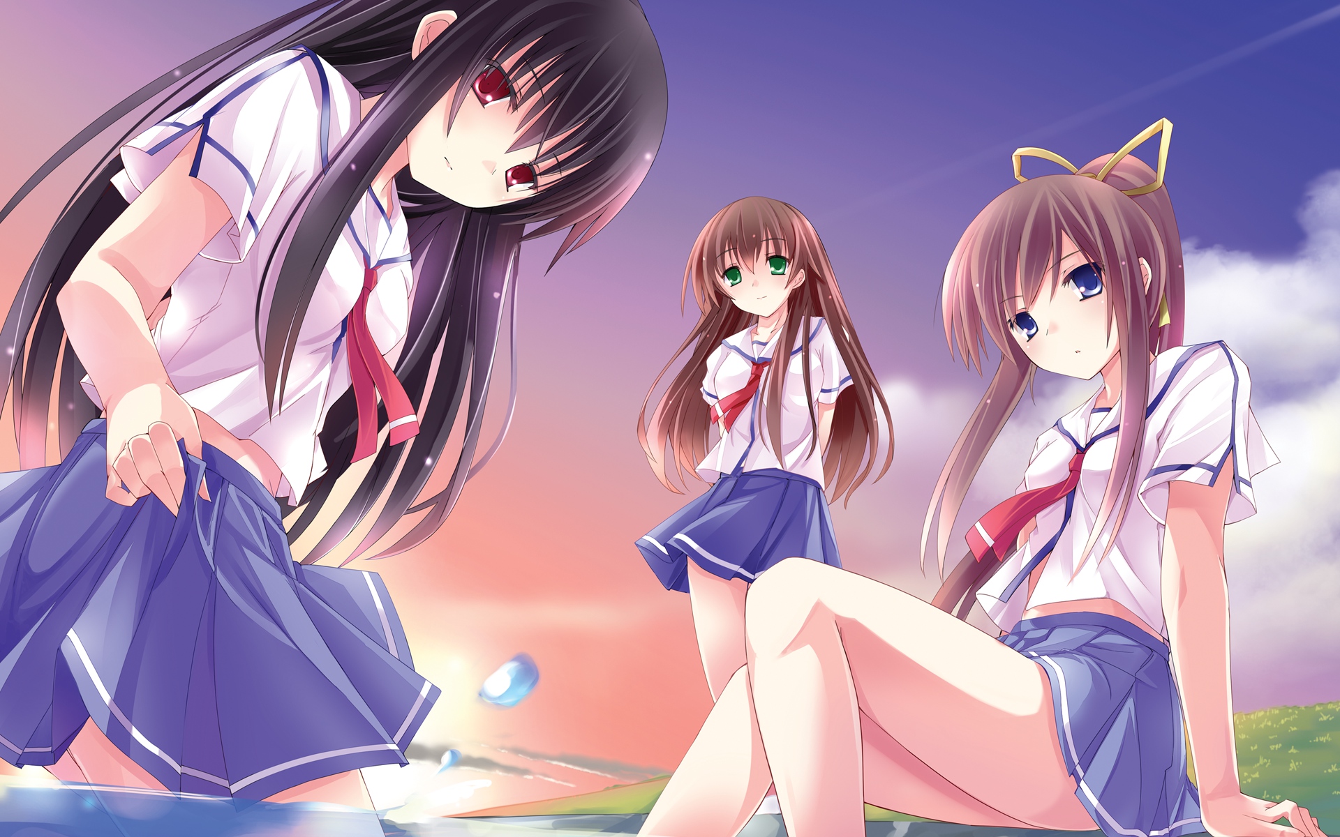 Natsu No Ame Anime Girls School Uniform Sailor Uniform Hinako Itou Miyazawa Midori Rikako Segawa Mut 1920x1200