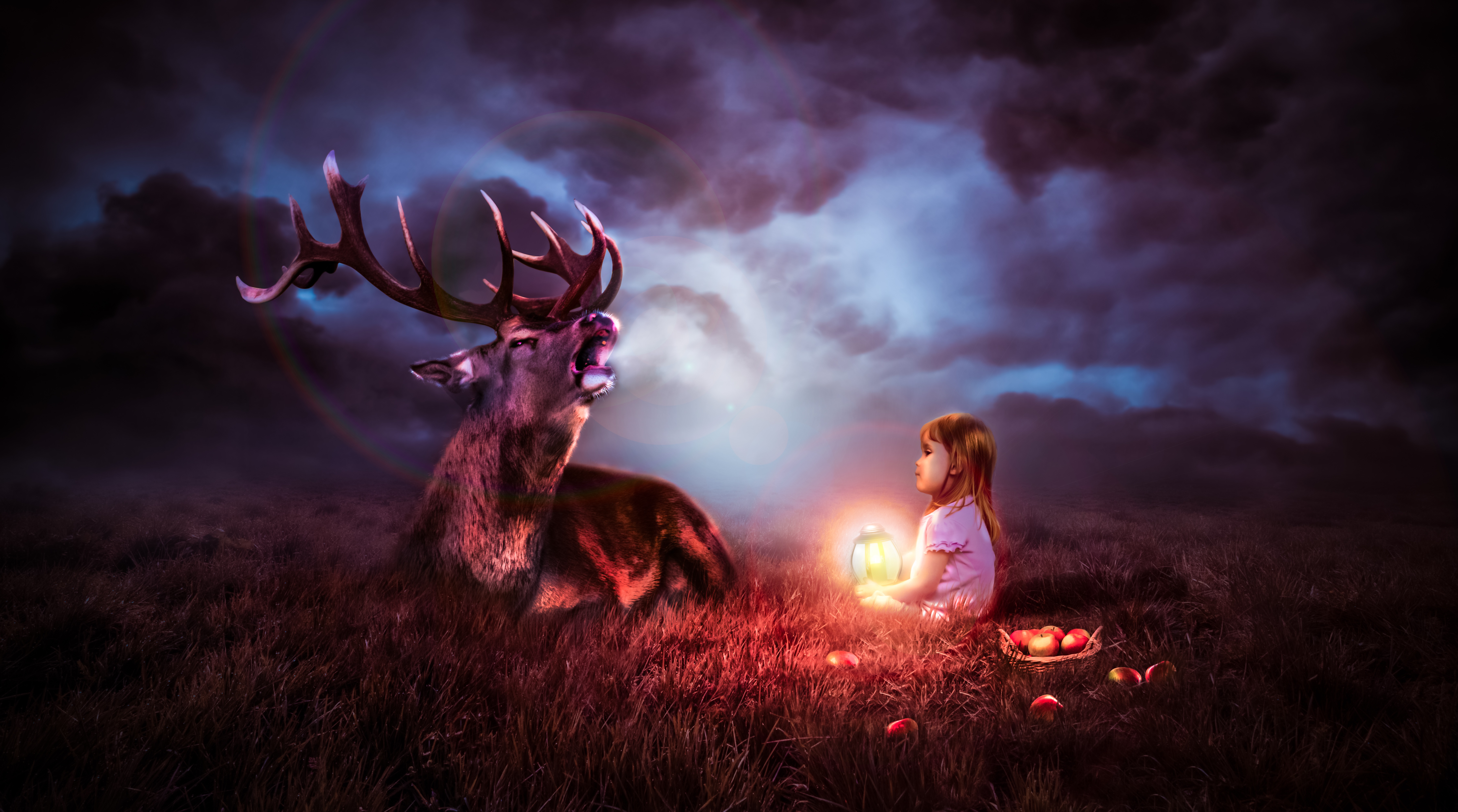 Apple Child Deer Lantern Night 7166x3992
