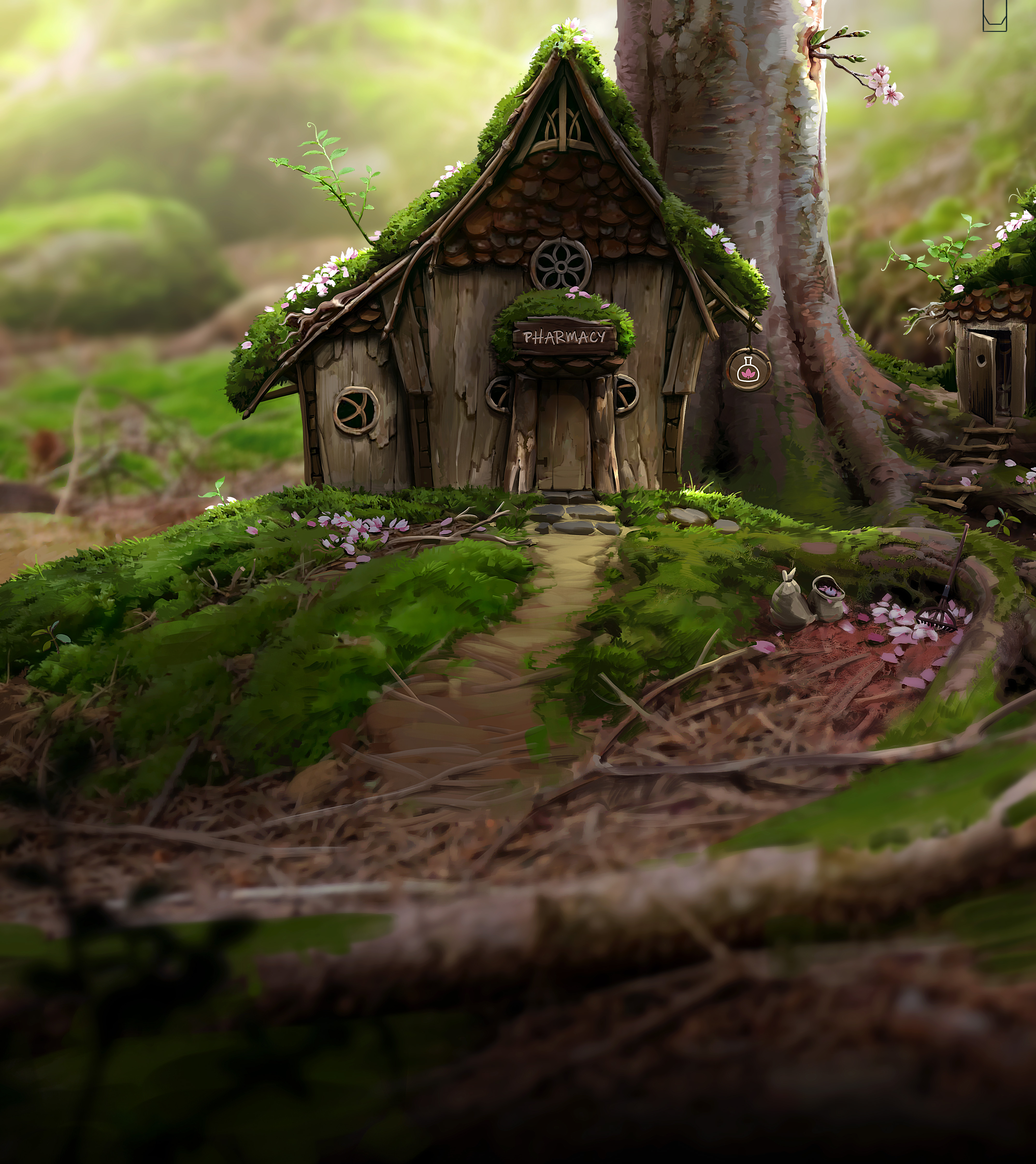 Artwork Digital Art Hobbiton Tree Stump Stores Plants 4000x4495