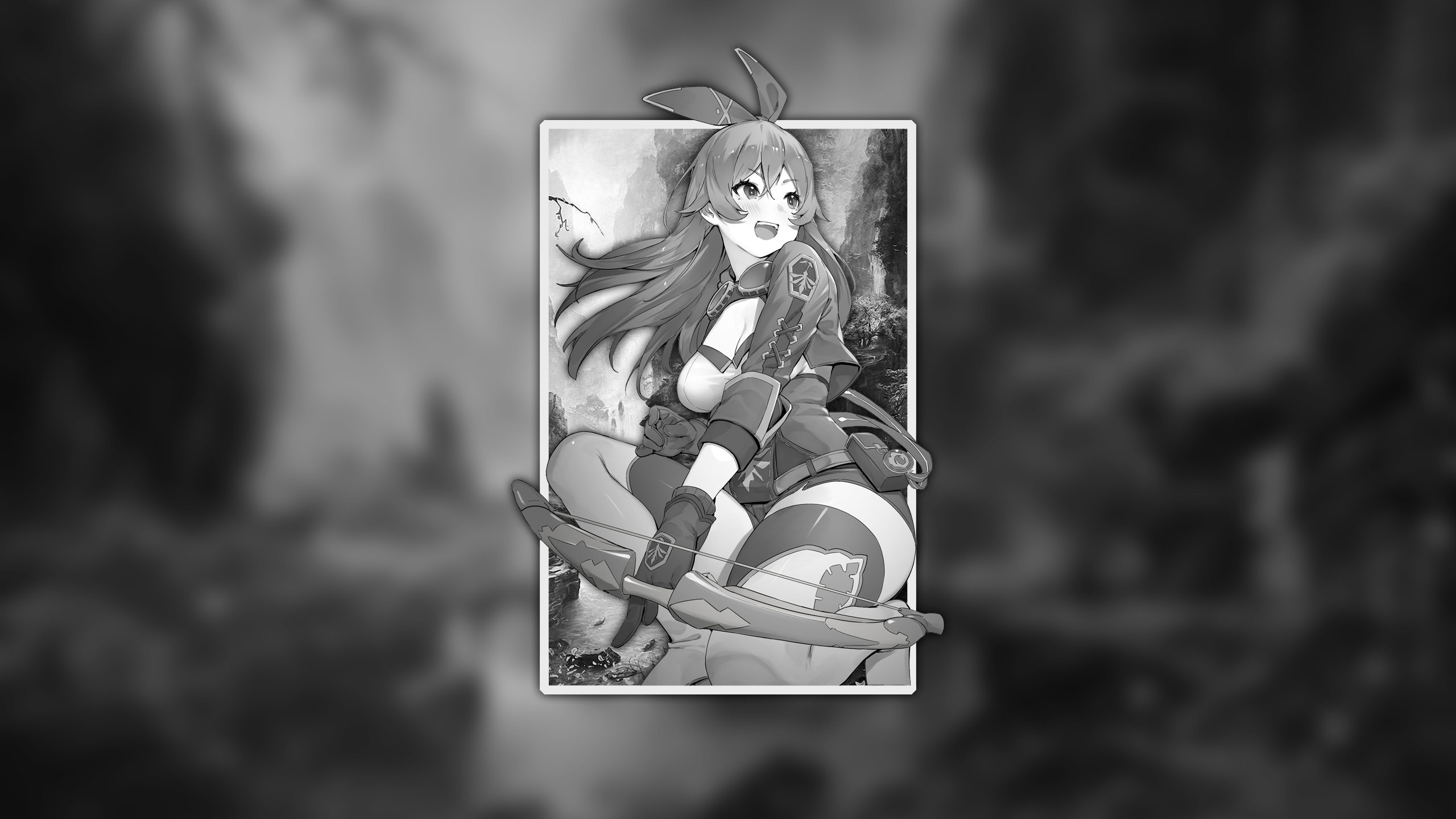 Monochrome Anime RPG Renders In Shapes Bow And Arrow Amber Genshin Impact  Picture In Picture Wallpaper - Resolution:2560x1440 - ID:1198834 -  